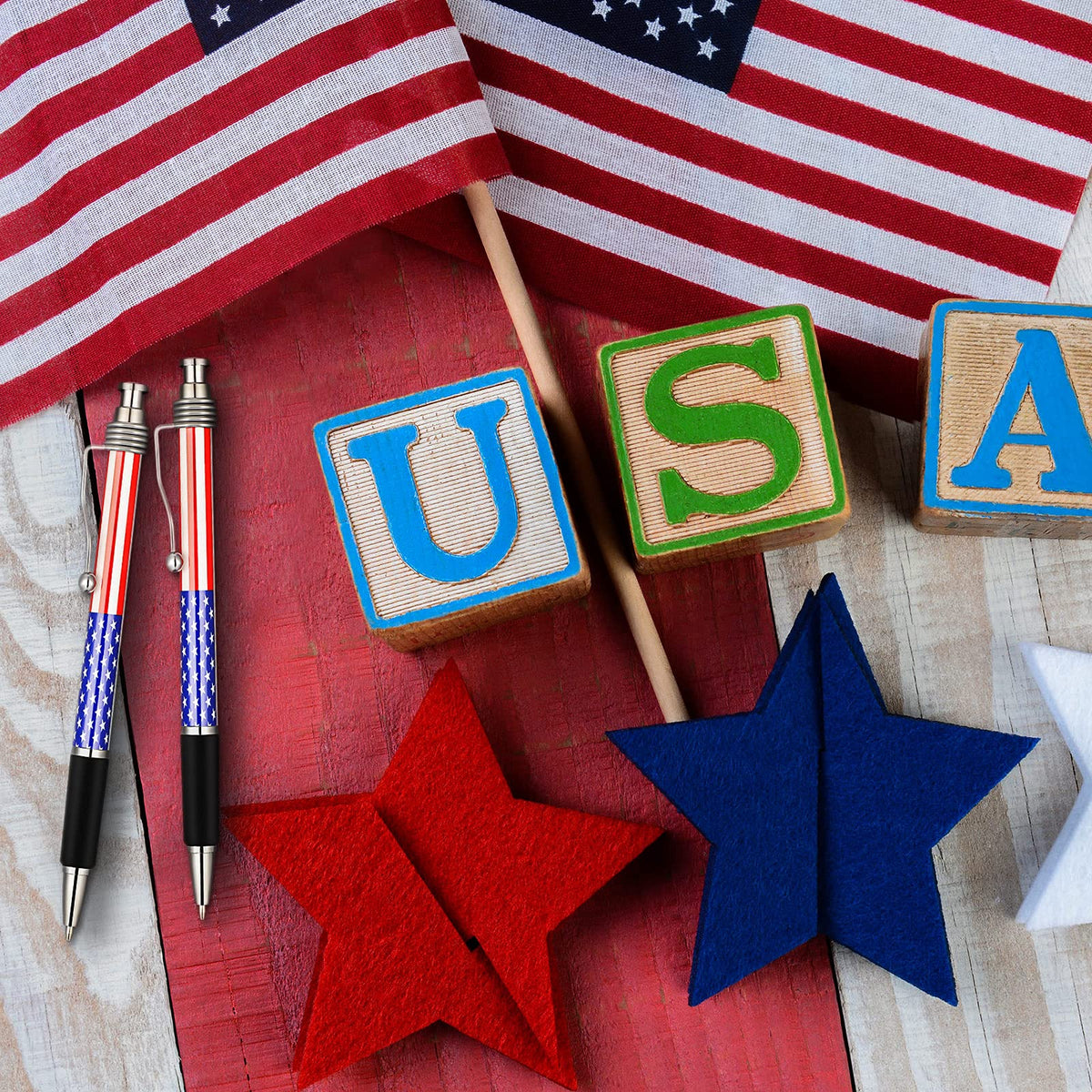 Tenare 64 Pcs American Flag Ballpoint Pens 1.0 Mm Black Ink USA, Patriotic