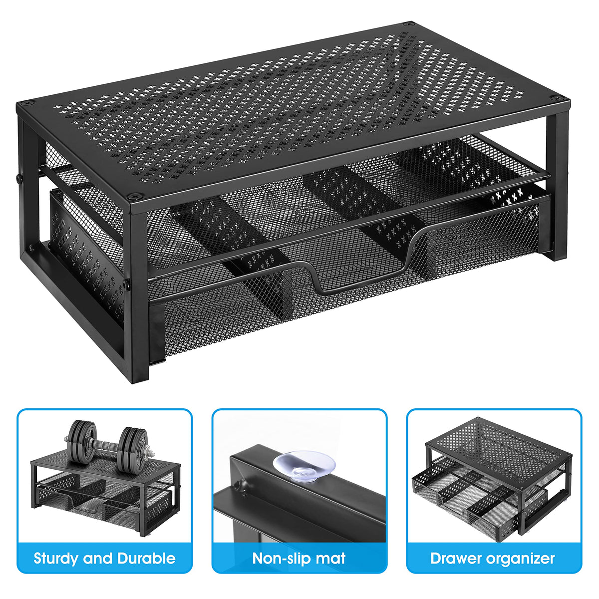 Simple Trending Metal Monitor Stand Riser and Computer Desk Organizer with Drawer for Laptop
