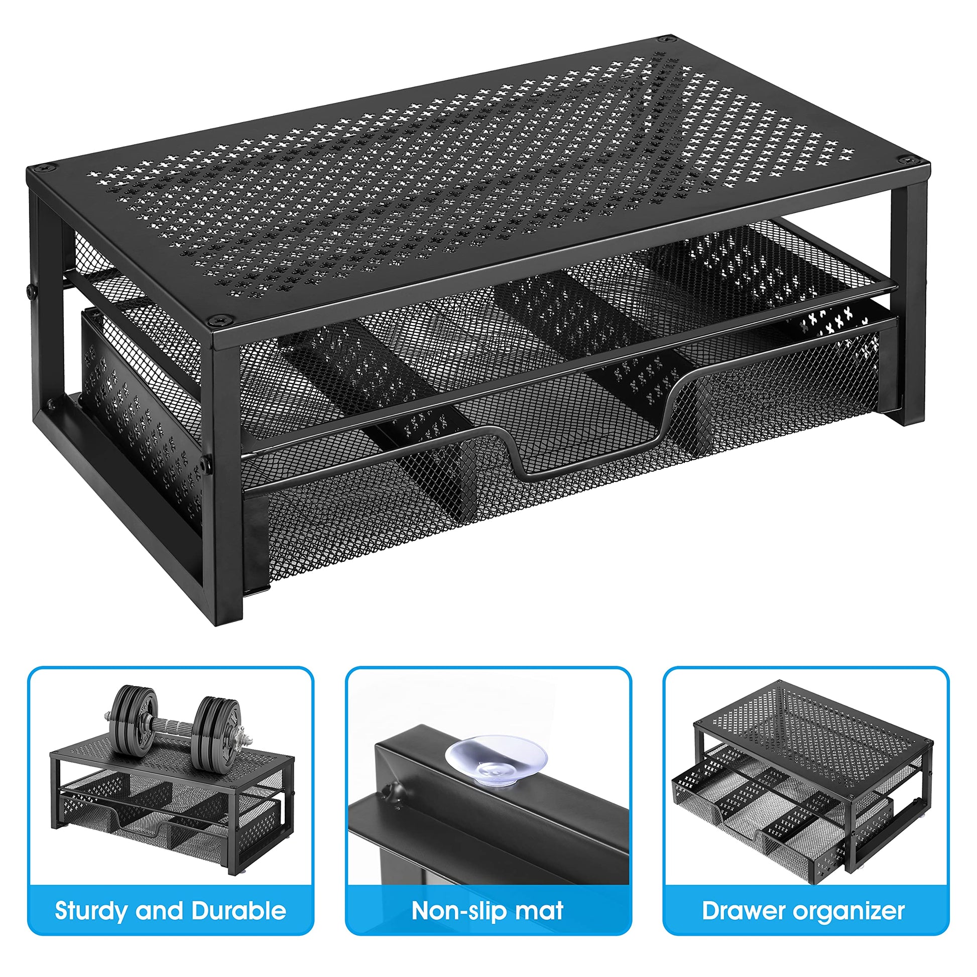 Simple Trending Metal Monitor Stand Riser and Computer Desk Organizer with Drawer for Laptop