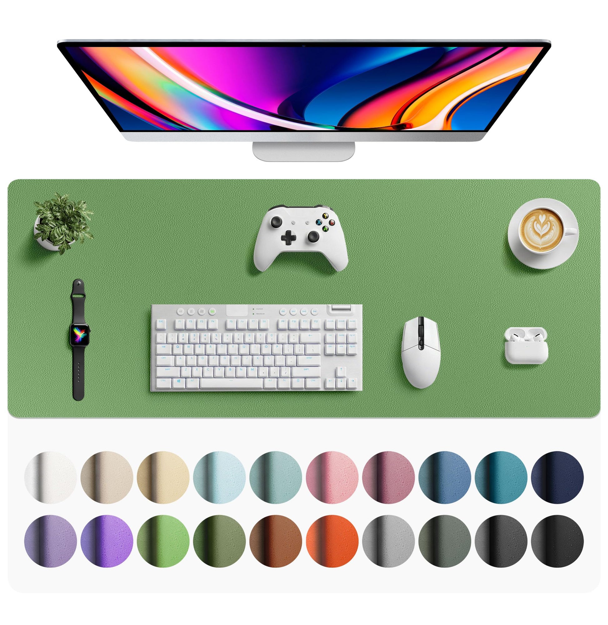 Aothia Faux Leather Desk Mat - Large Mouse Pad, Non-Slip PU Leather Blotter, Waterproof Writing
