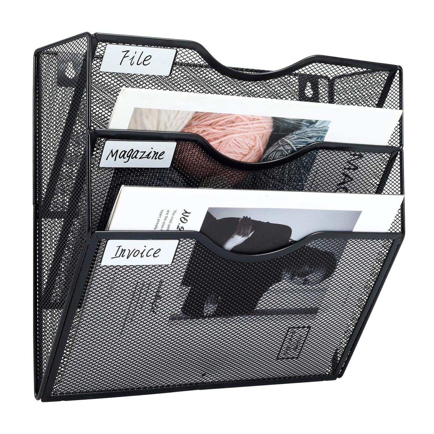 PAG-Mass Hanging Wall File Holder Mail Organizer Wall Mount Document Letter Rack, 3-Tier, Black