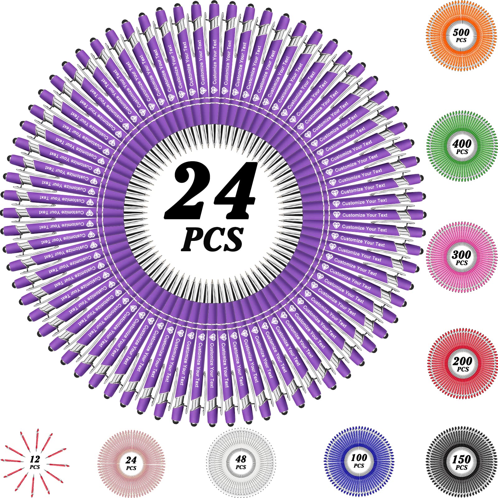 MOUZYLCASE 24 Pcs Personalized Pens Custom Ballpoint Pens with Name Logo Customized Ink Pens with