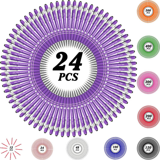 MOUZYLCASE 24 Pcs Personalized Pens Custom Ballpoint Pens with Name Logo Customized Ink Pens with