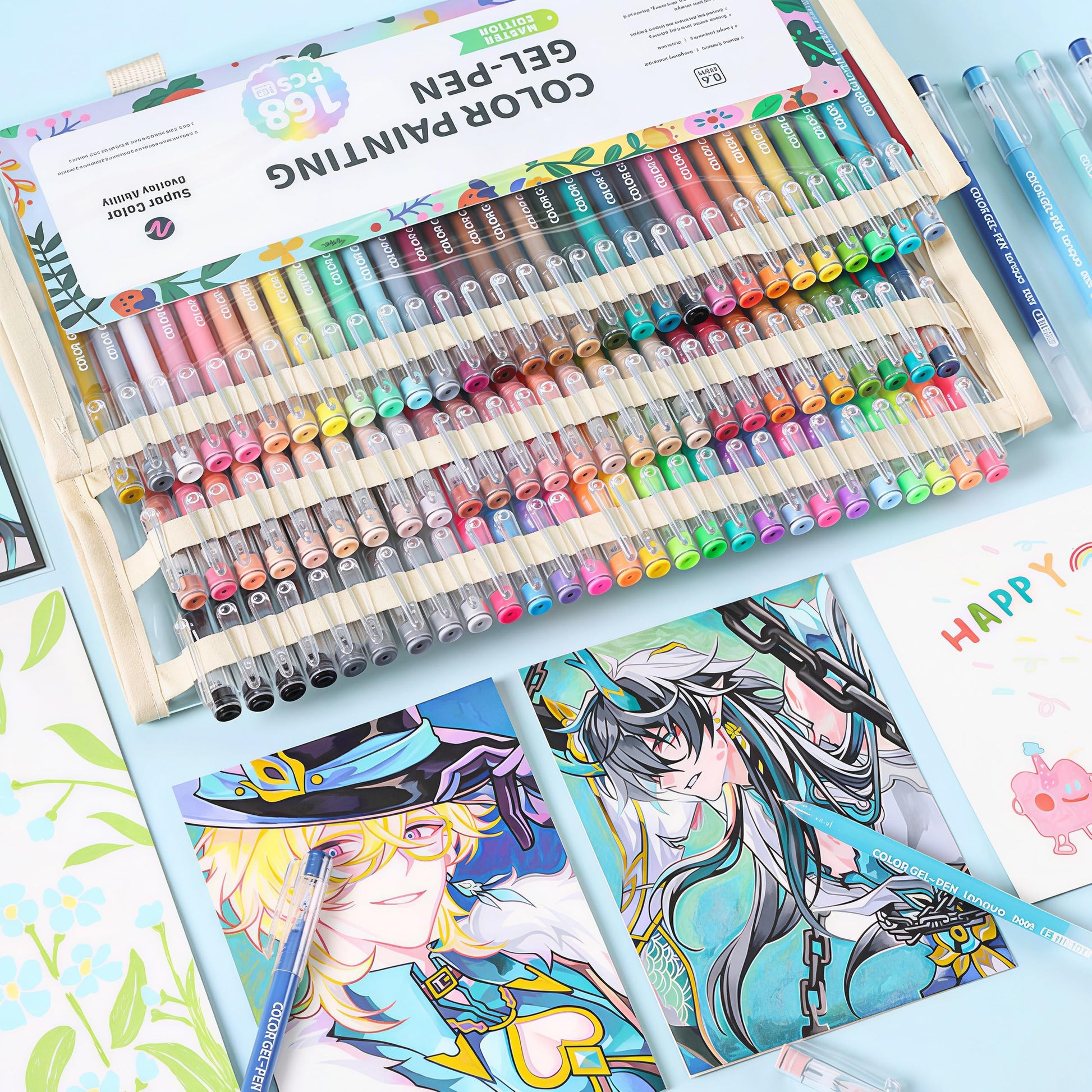 HysmmxHer 168 Colored Gel Pens Set, 0.6mm Fine Point for Black Paper & White Paper, Pens for