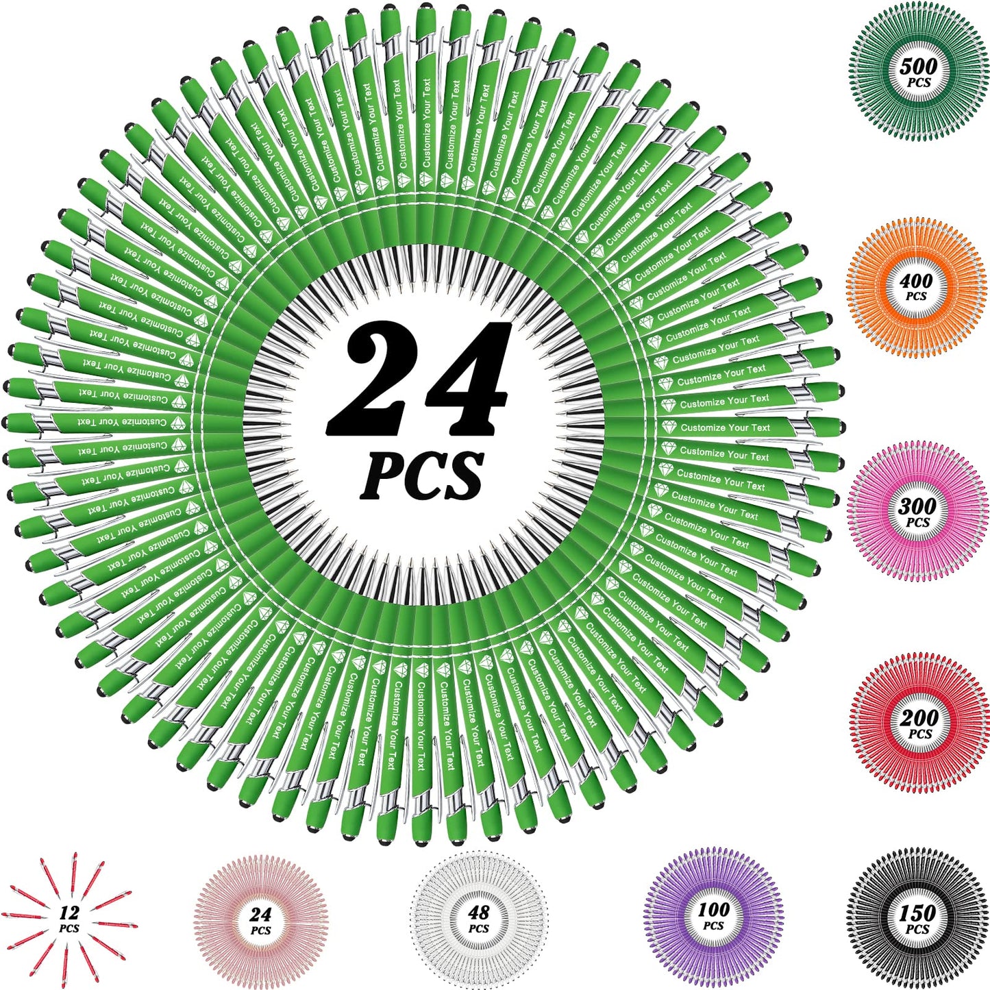 MOUZYLCASE 24 Pcs Personalized Pens Custom Ballpoint Pens with Name Logo Customized Ink Pens with
