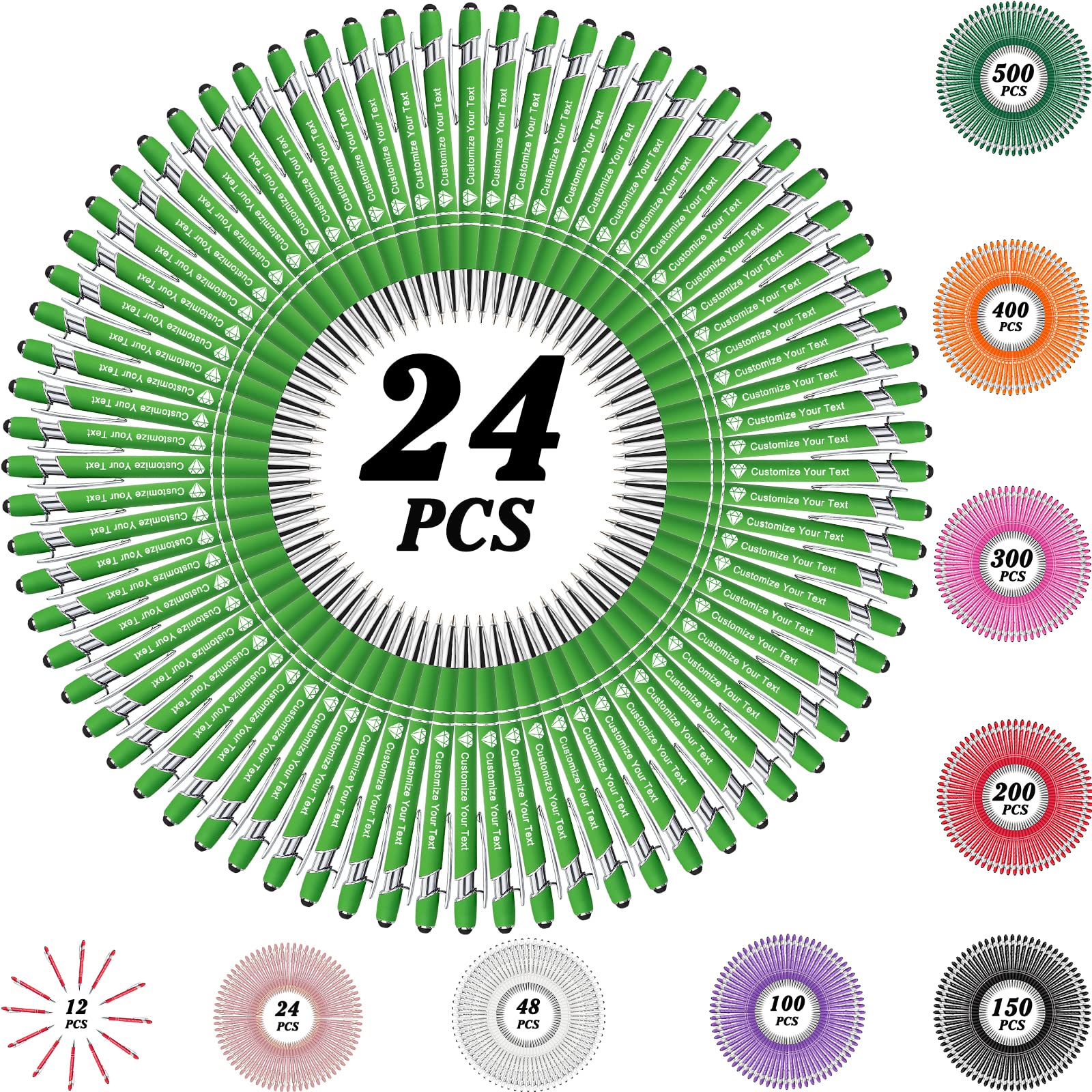 MOUZYLCASE 24 Pcs Personalized Pens Custom Ballpoint Pens with Name Logo Customized Ink Pens with