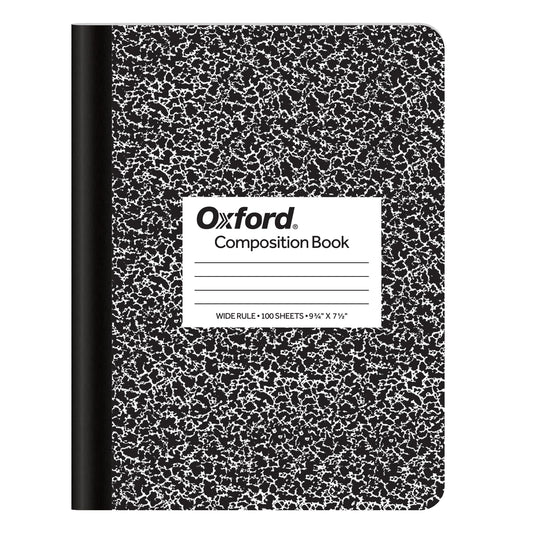 Oxford Marble Composition Book, 9 3/4 X 7 1/2 Inches, Wide Rule, Paperback, 100 Sheets, White