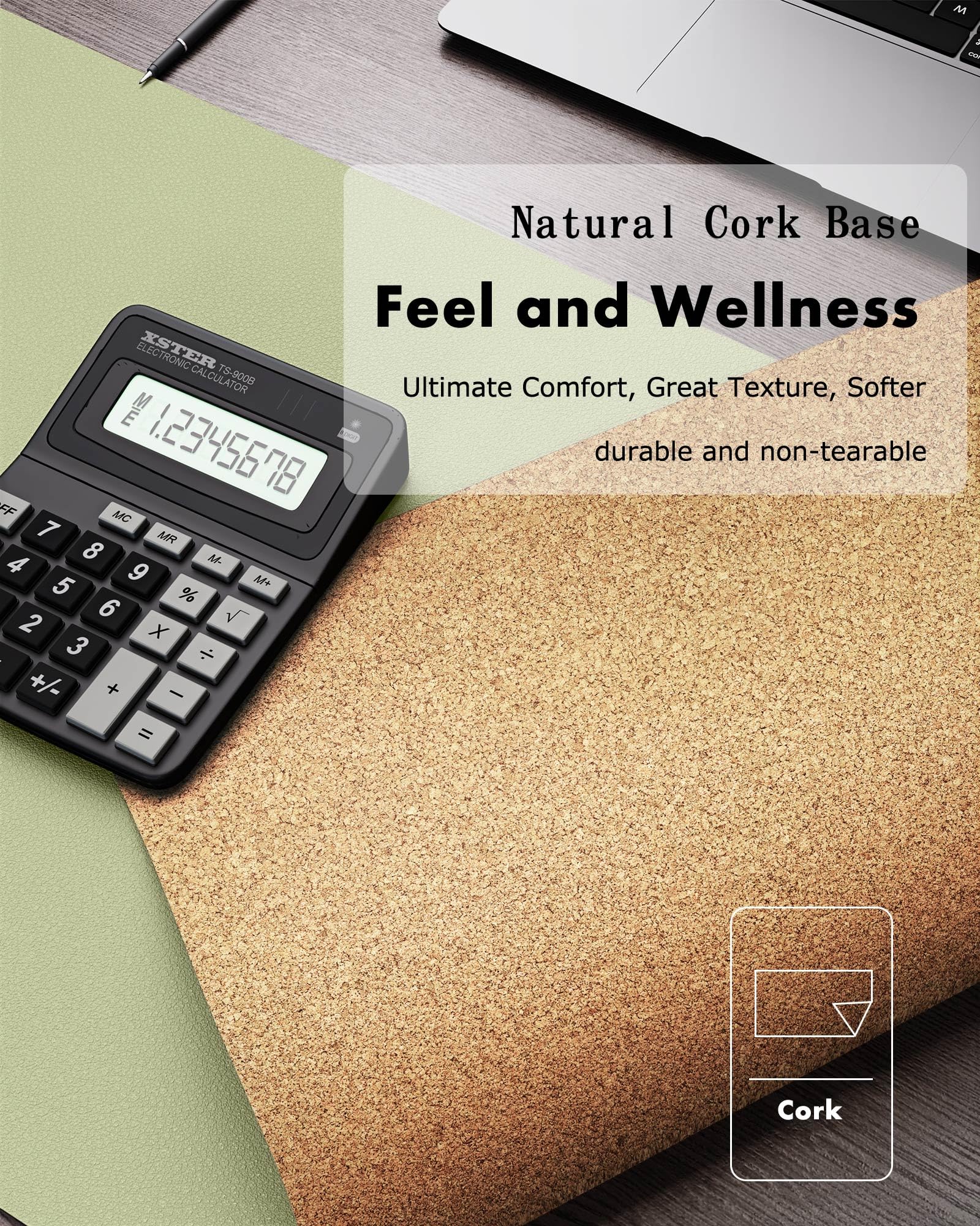 YSAGi Double-Sided Desk Pad, 35.4"x17" Leather & Cork, Matcha Green/Cork