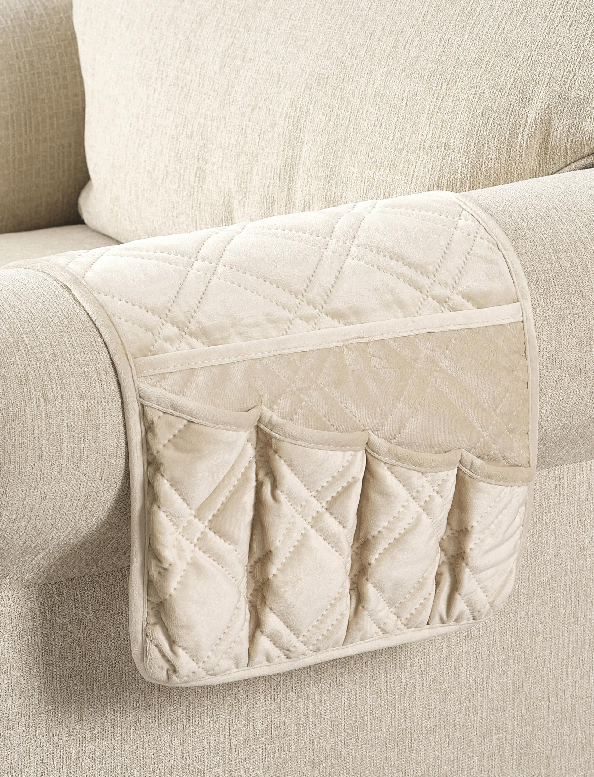Brilliant Sunshine Beige Velvet Couch Armrest Cover, 35"×13"