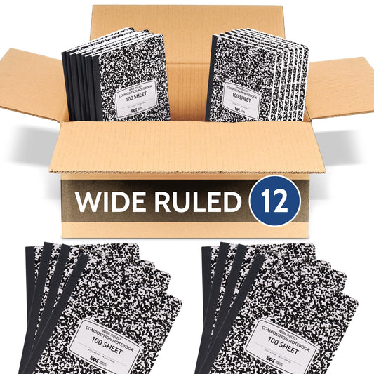 12 Pack - EPI Marble Hardcover Wide Ruled Composition Notebook | 200 Pages (100 Sheets), 9.75 x 7.5