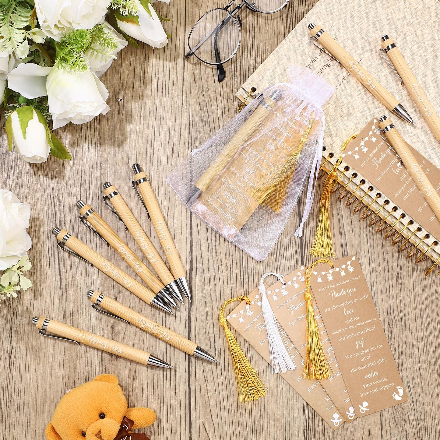 Gilprop 50 Sets Kraft Brown Baby Shower Favors for Guests Includes 50 Baby Shower Ballpoint Pens 50