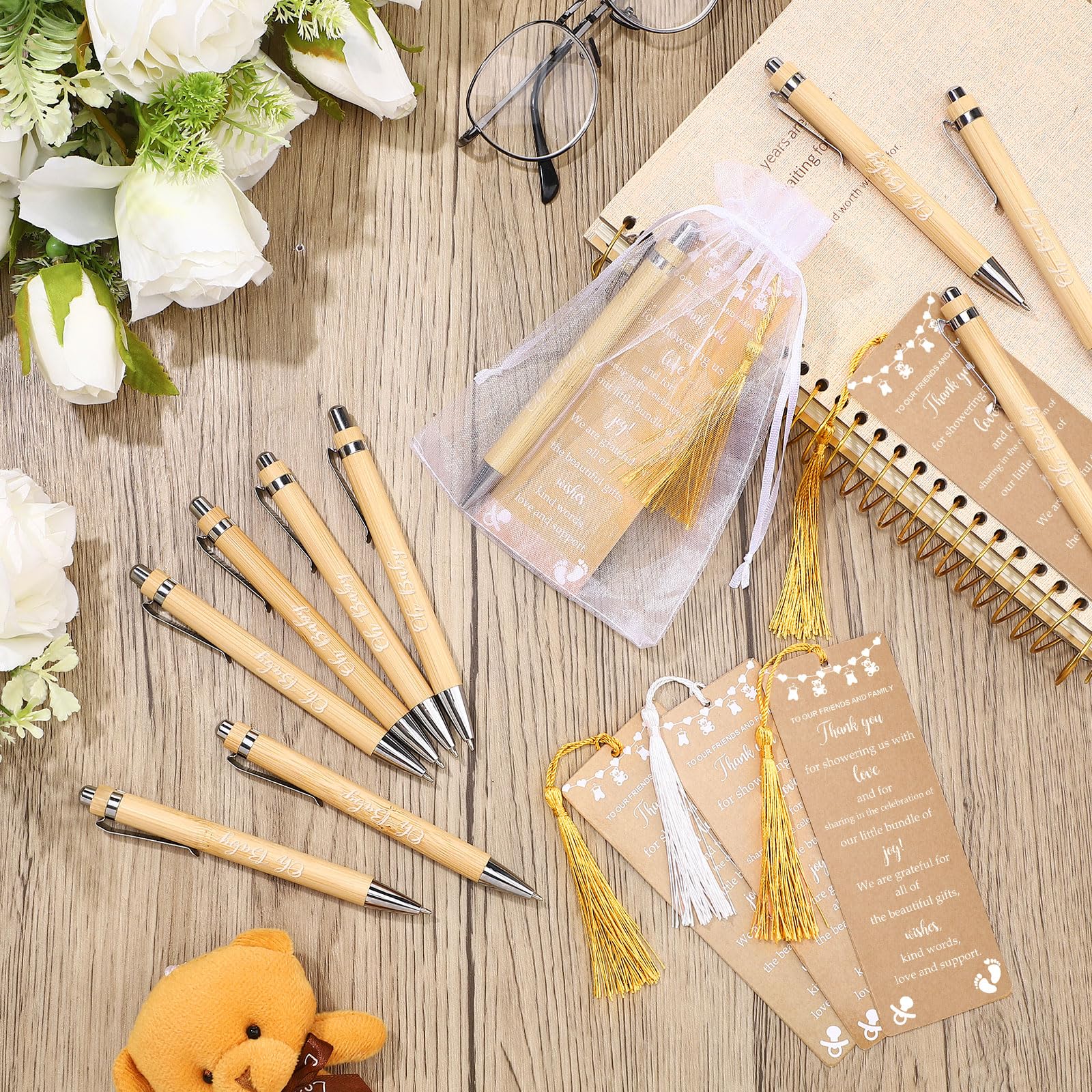 Gilprop 50 Sets Kraft Brown Baby Shower Favors for Guests Includes 50 Baby Shower Ballpoint Pens 50