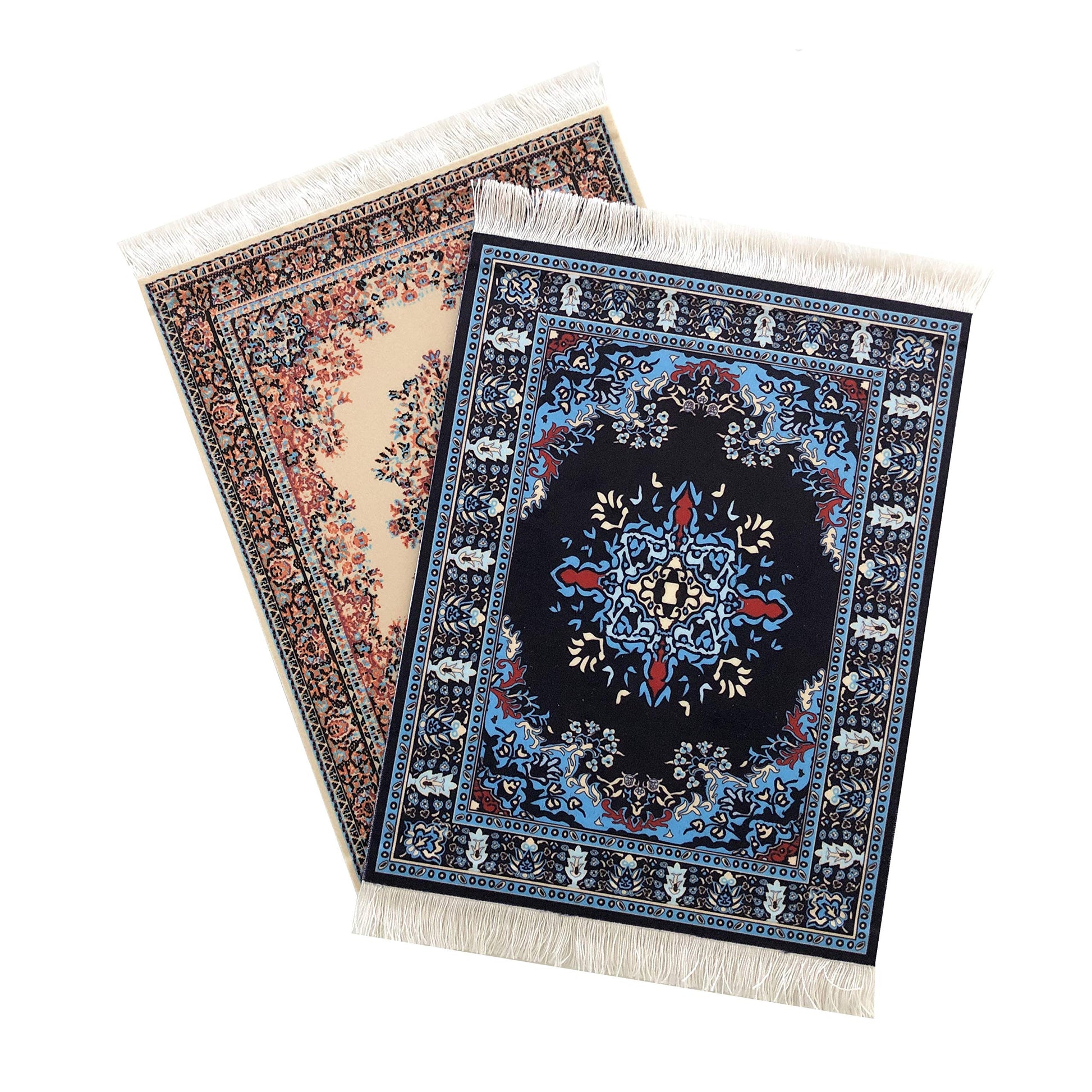 2-Pack Oriental Rug Mouse Pads – Mini Carpet Style Mousepads with Fringe, Non-Slip Rubber Base