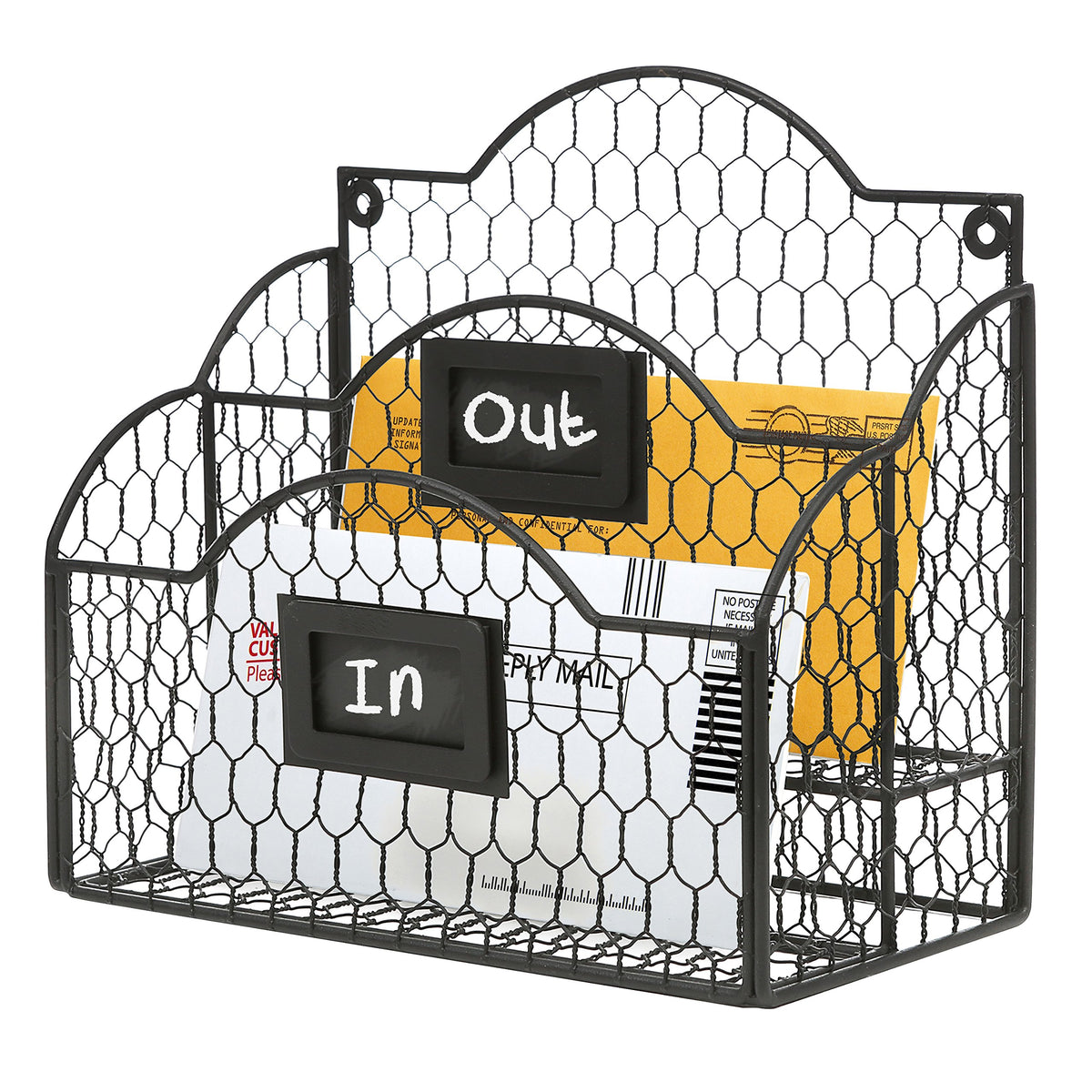 MyGift Black Mail Organizer, 2 Compartment Desk File Holder with Labels