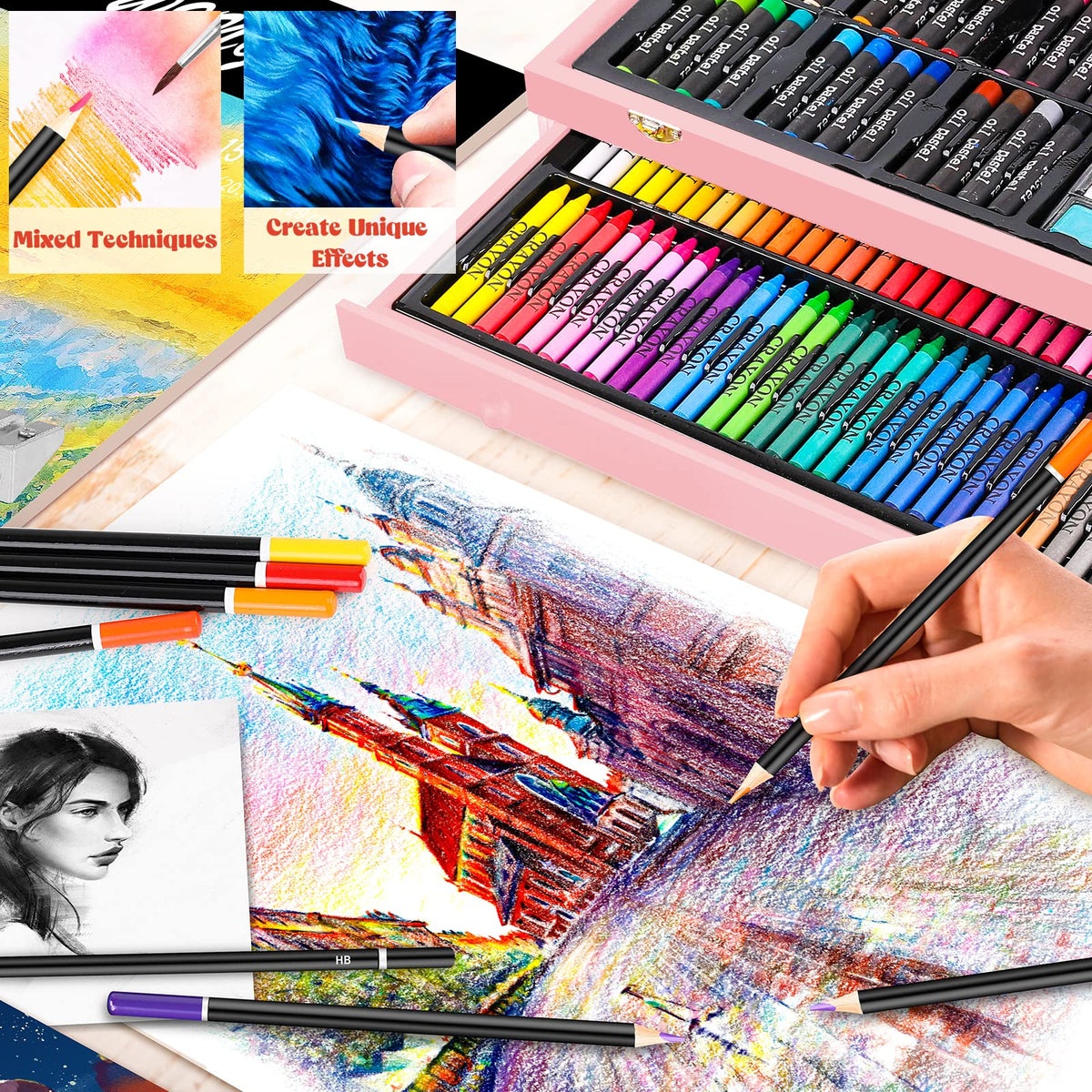 Caliart Art Supplies Kit, 153-Pack Deluxe Drawing Art Set Painting Coloring