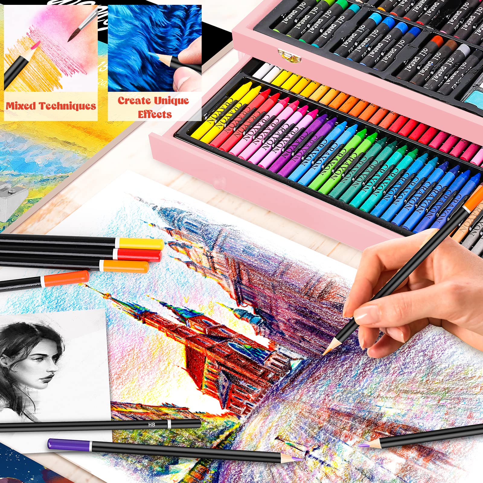Caliart Art Supplies Kit, 153-Pack Deluxe Drawing Art Set Painting Coloring