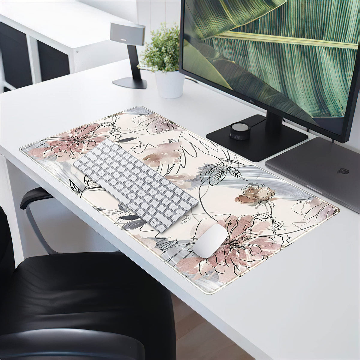 Desk Mat, Abstraction Hand Painted Flowers Extended Gaming Mouse Pad (31.5x15.75 in), Cute Large