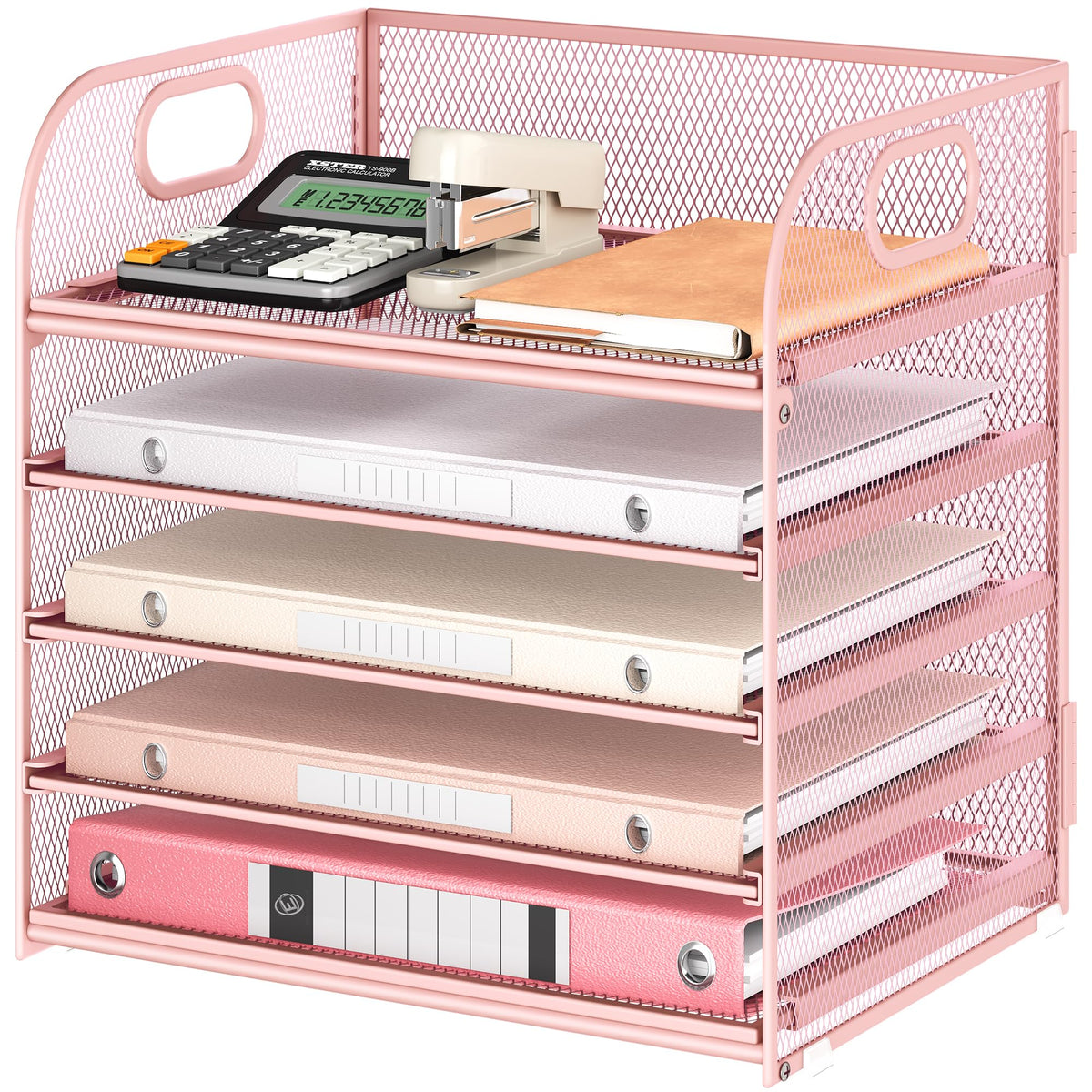 5 Tray Paper Organizer Letter Tray with Handle - Mesh Desk File Organizer, Paper Sorter Organizer