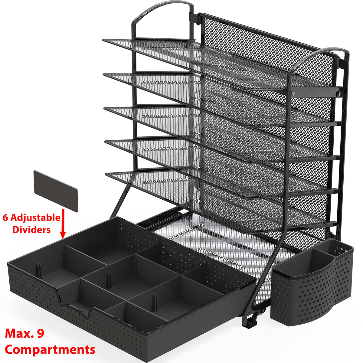 Simple Houseware 6-Tier Desk File Organizer w/Drawer & Pen Holder, Black