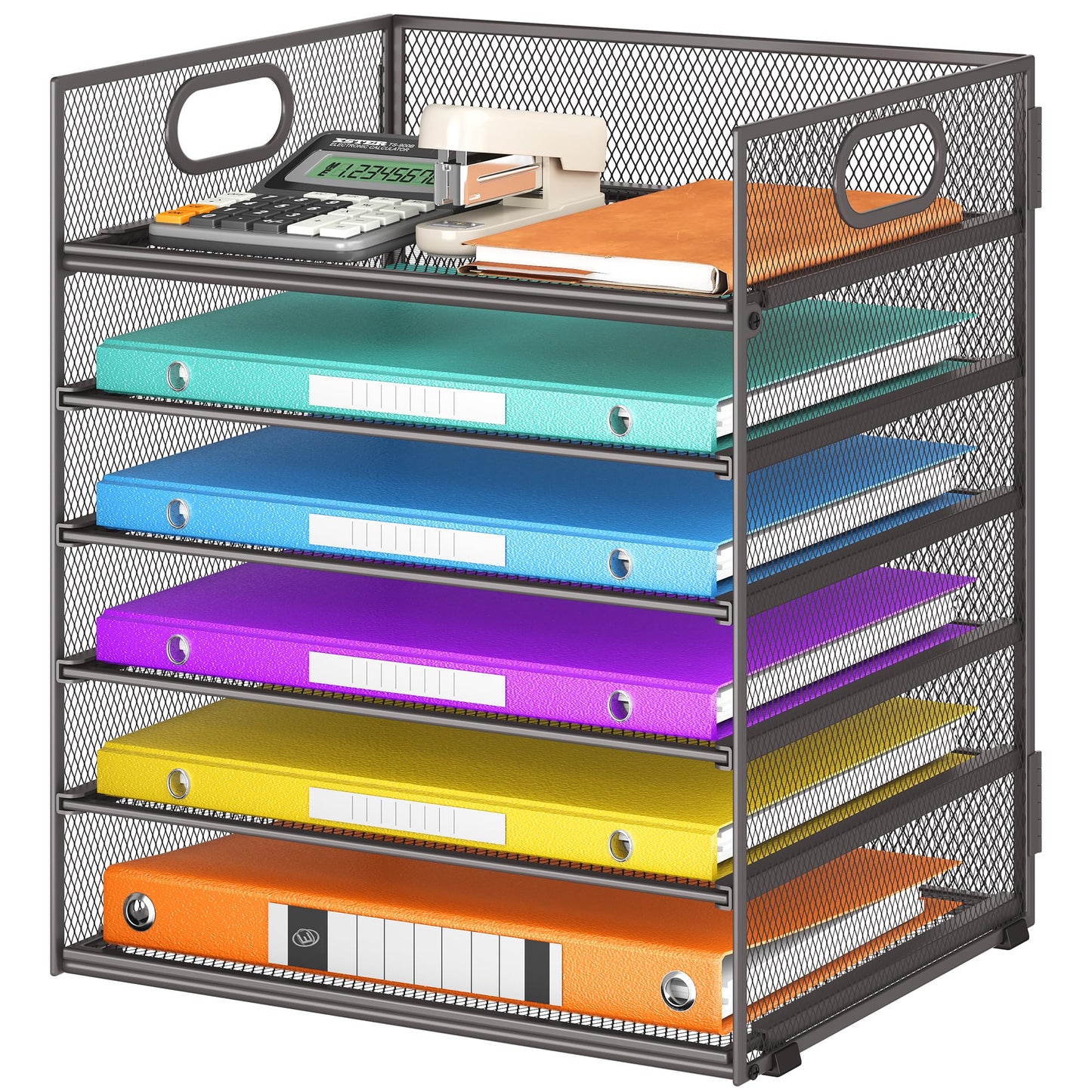 6 Tiers Letter Tray Paper Organizer With Handle, Mesh Desk File Organizer, Metal Desktop Document