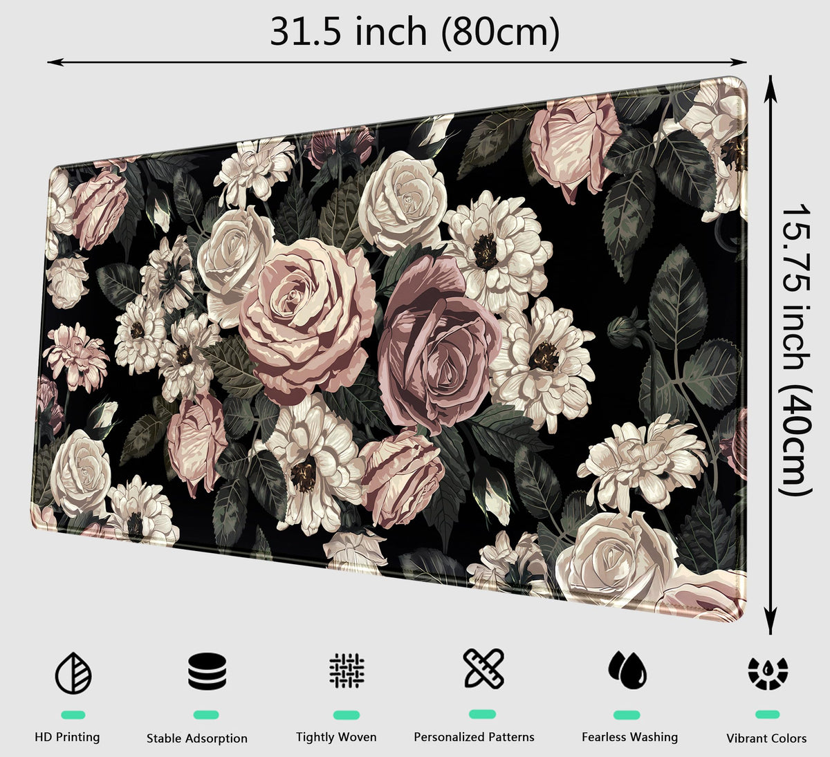 Retro Rose Floral Desk Mat Vintage Flower Plant Mouse Pad XXL Large Gaming Mousepad Cute Desk Pad