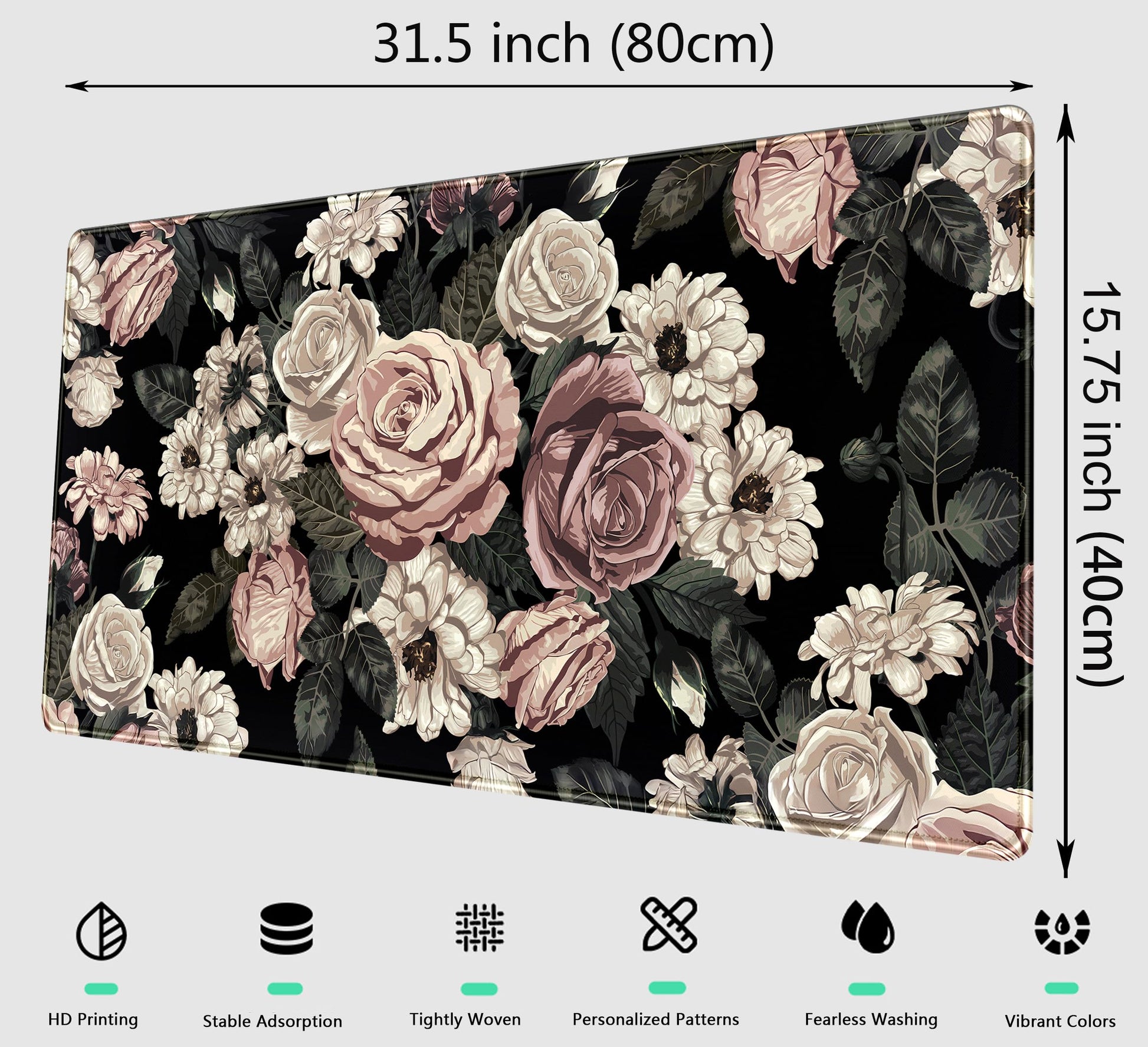 Retro Rose Floral Desk Mat Vintage Flower Plant Mouse Pad XXL Large Gaming Mousepad Cute Desk Pad