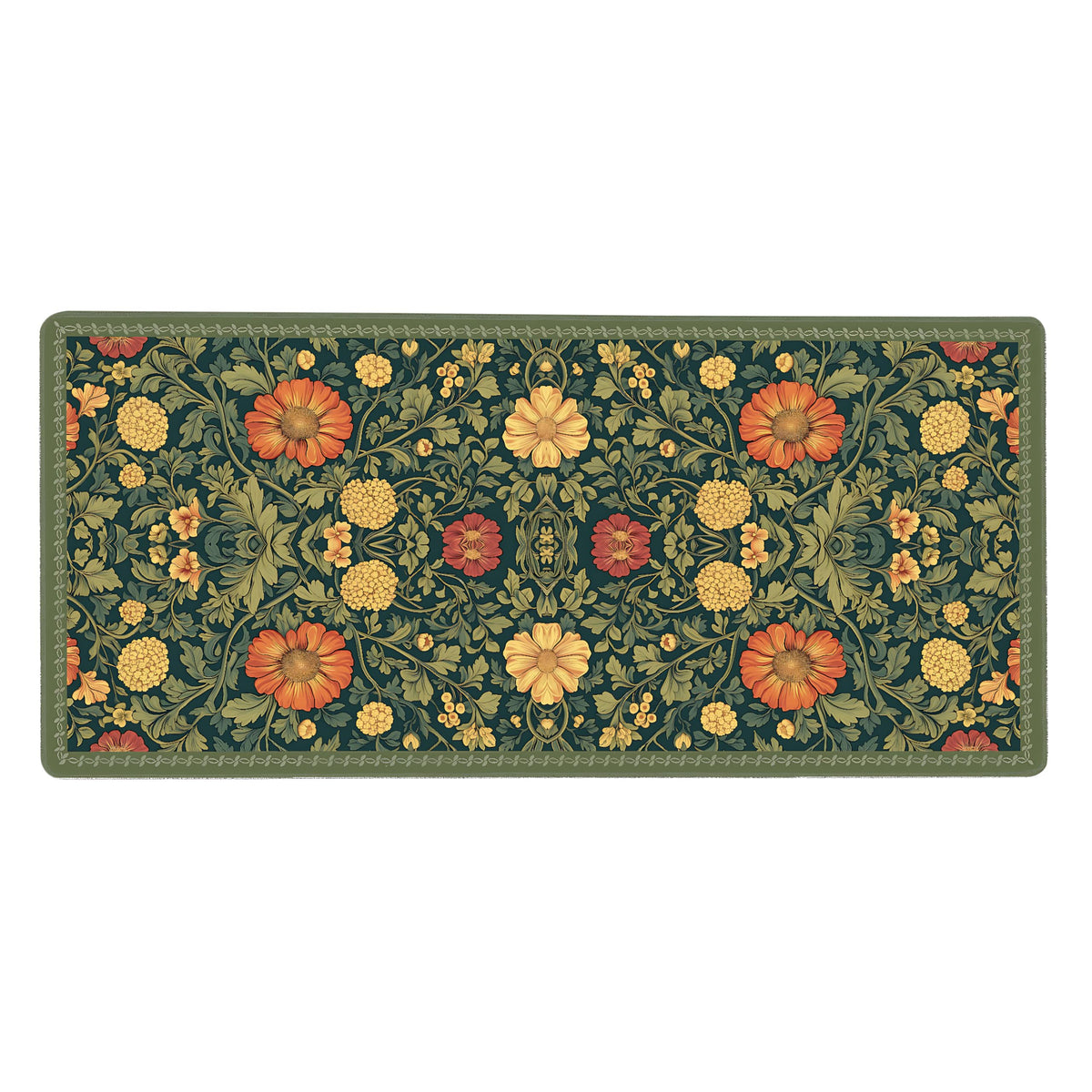 Cute Floral Aesthetic Daisy Gaming Mouse Pad, Dark Green Rug Desk Mat with Anti-Slip Base &