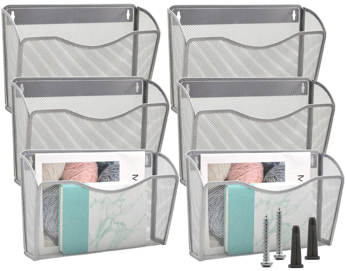 EASEPRES 6 Single Pocket Mesh Hanging File Organizer, Vertical Wall Mounted Magazine File Holder