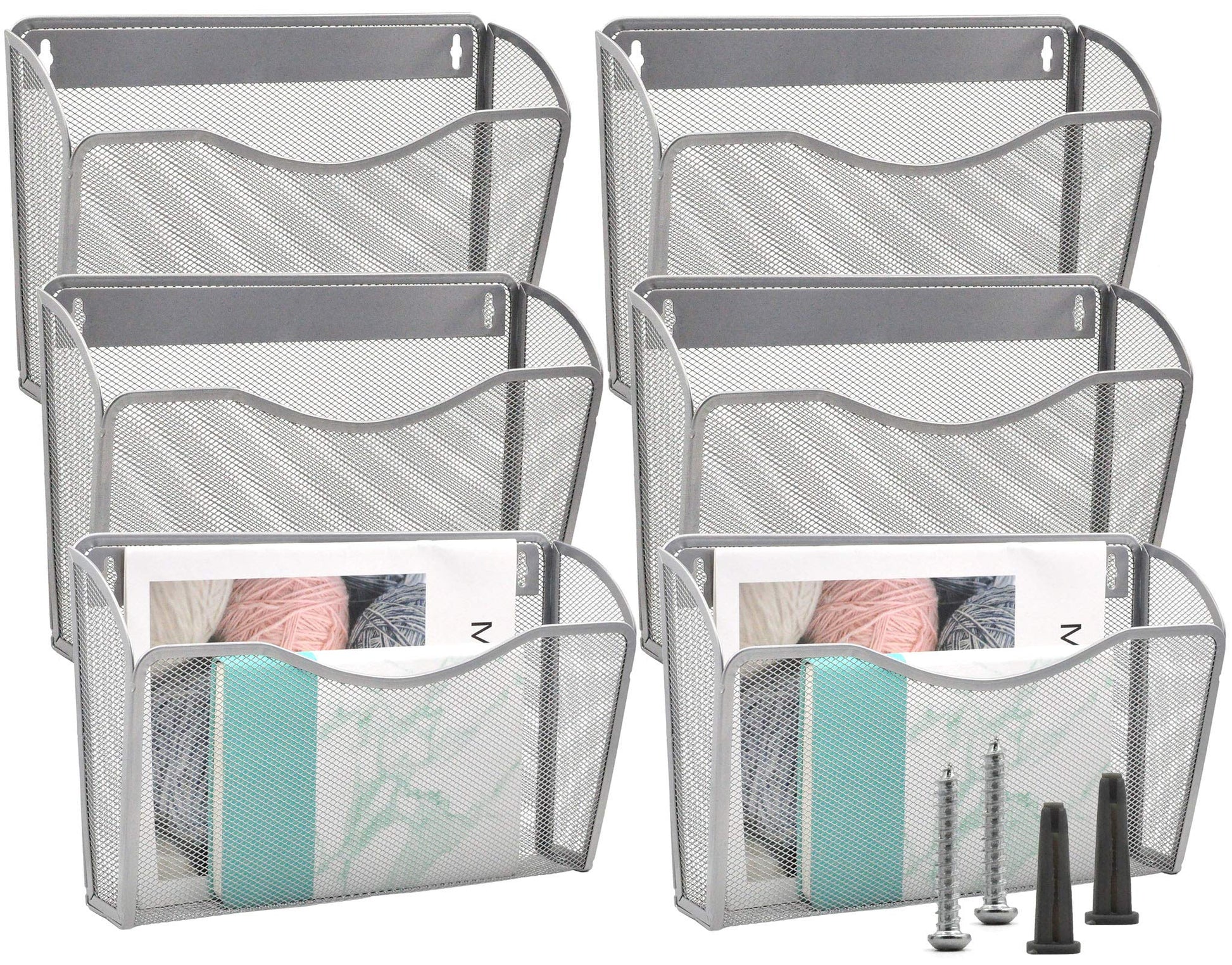 EASEPRES 6 Single Pocket Mesh Hanging File Organizer, Vertical Wall Mounted Magazine File Holder