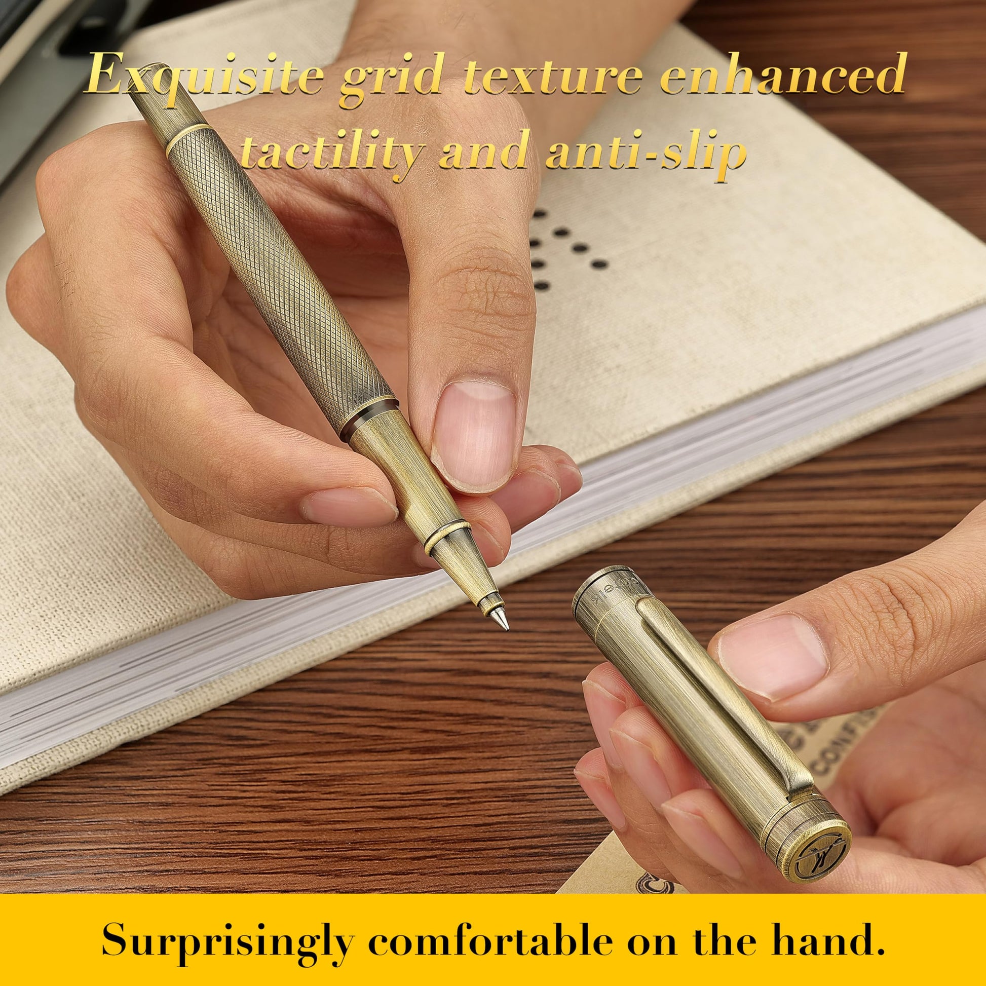 MCNTEIK Bronze Rollerball Pen, Stunning Luxury with Mesh Texture Design、Schmidt Ink Refill, Nice