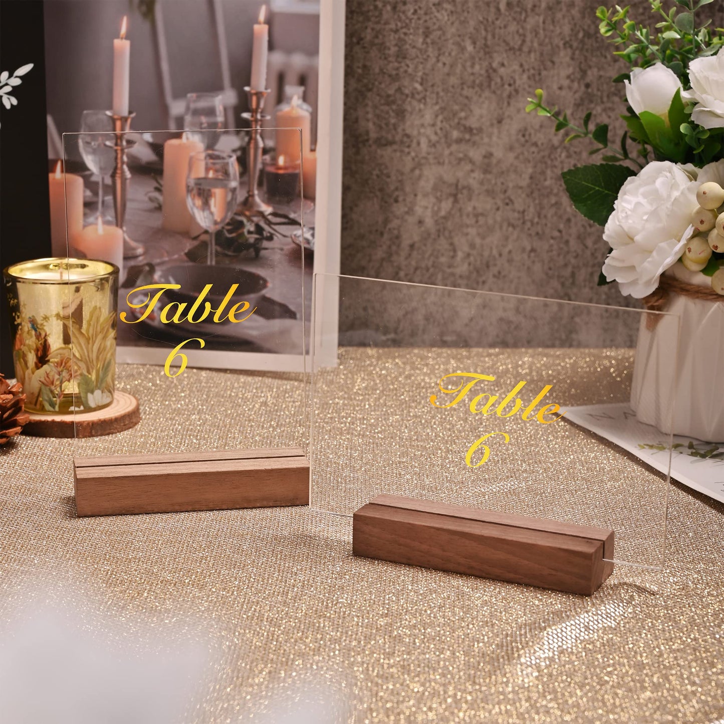 WILLOWDALE 12Pcs Walnut Place Card Holders for Table, Table Number Holders