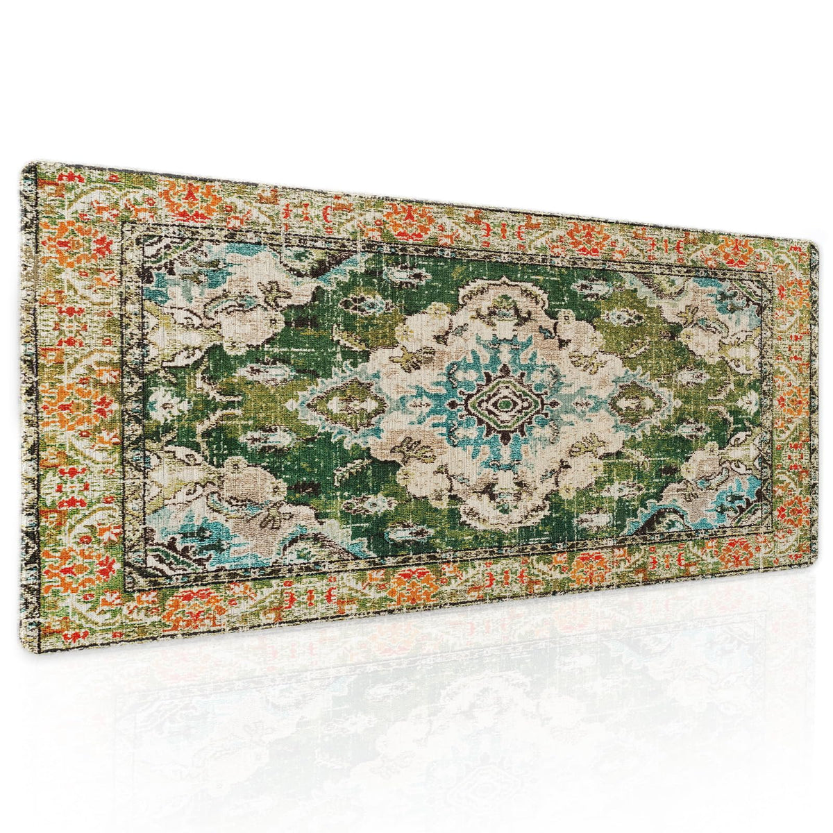 Vintage Rug Mouse Pad XL Green Orange Retro Carpet Aesthetic Extended Table Mat 80X30 cm Non-Slip
