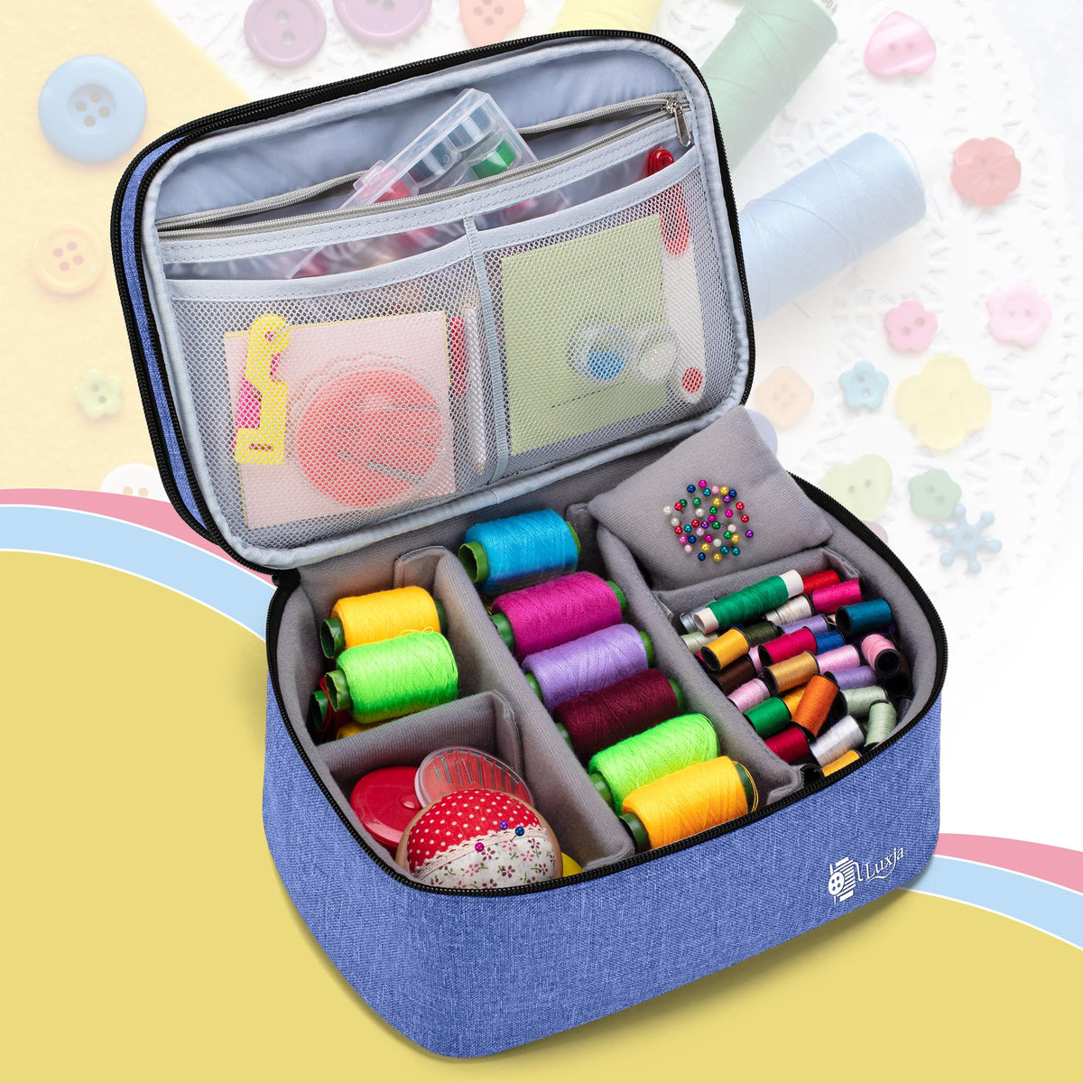 Luxja Double-Layer Large Sewing Organizer, Dark Blue