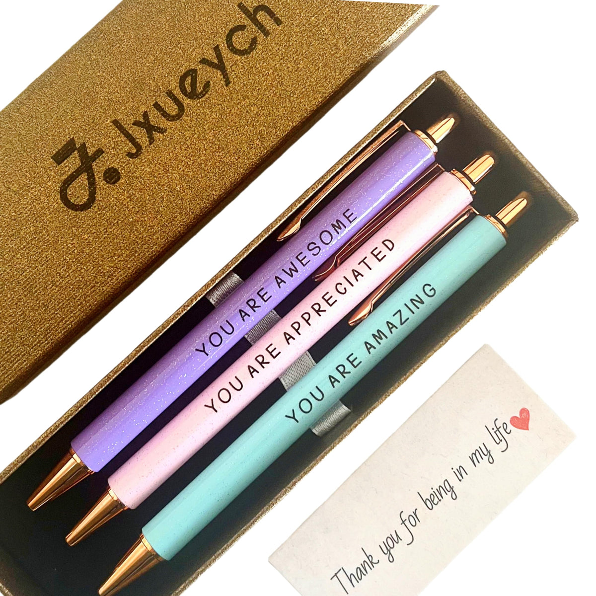 Jxueych 3-Pack Inspirational Pens, Motivational Ballpoint Pens with Sayings, Metal Body