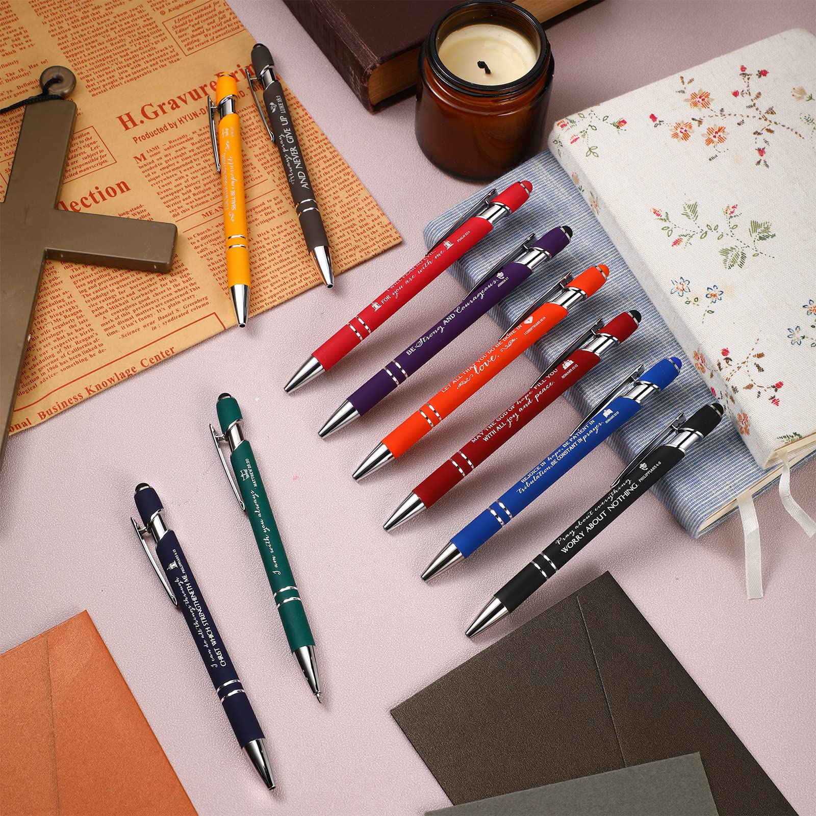 Fuutreo 50 Pcs Christian Pens Gift Bulk Bible Verse Inspirational Ballpoints Screen Touch Positive