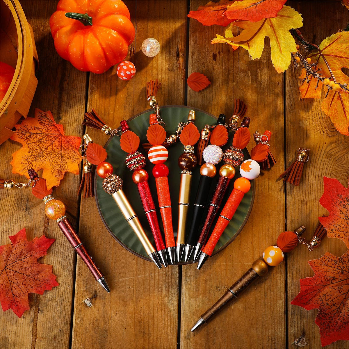 Teling 12 Sets Autumn Beadable Pens Fall Ballpoint Beaded Pen Craft