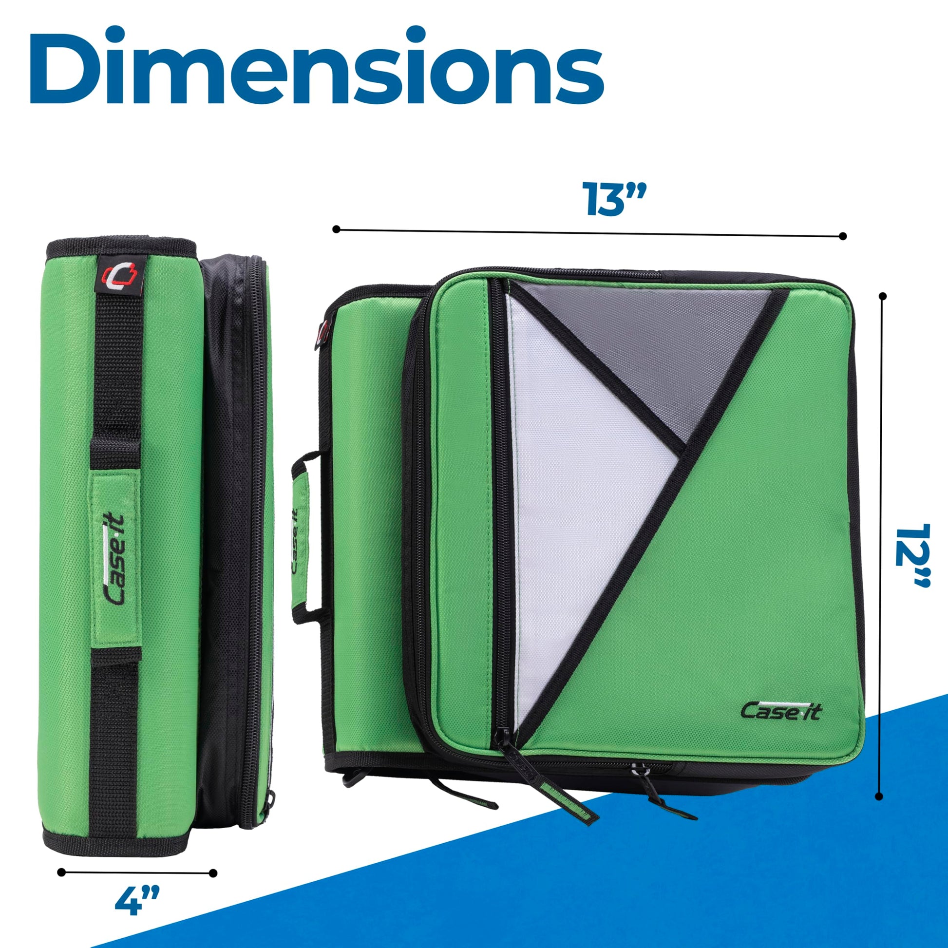 Case-it School Zipper Binder | 2" O-Rings | 400-Sheet | LT-007 Canopy Green