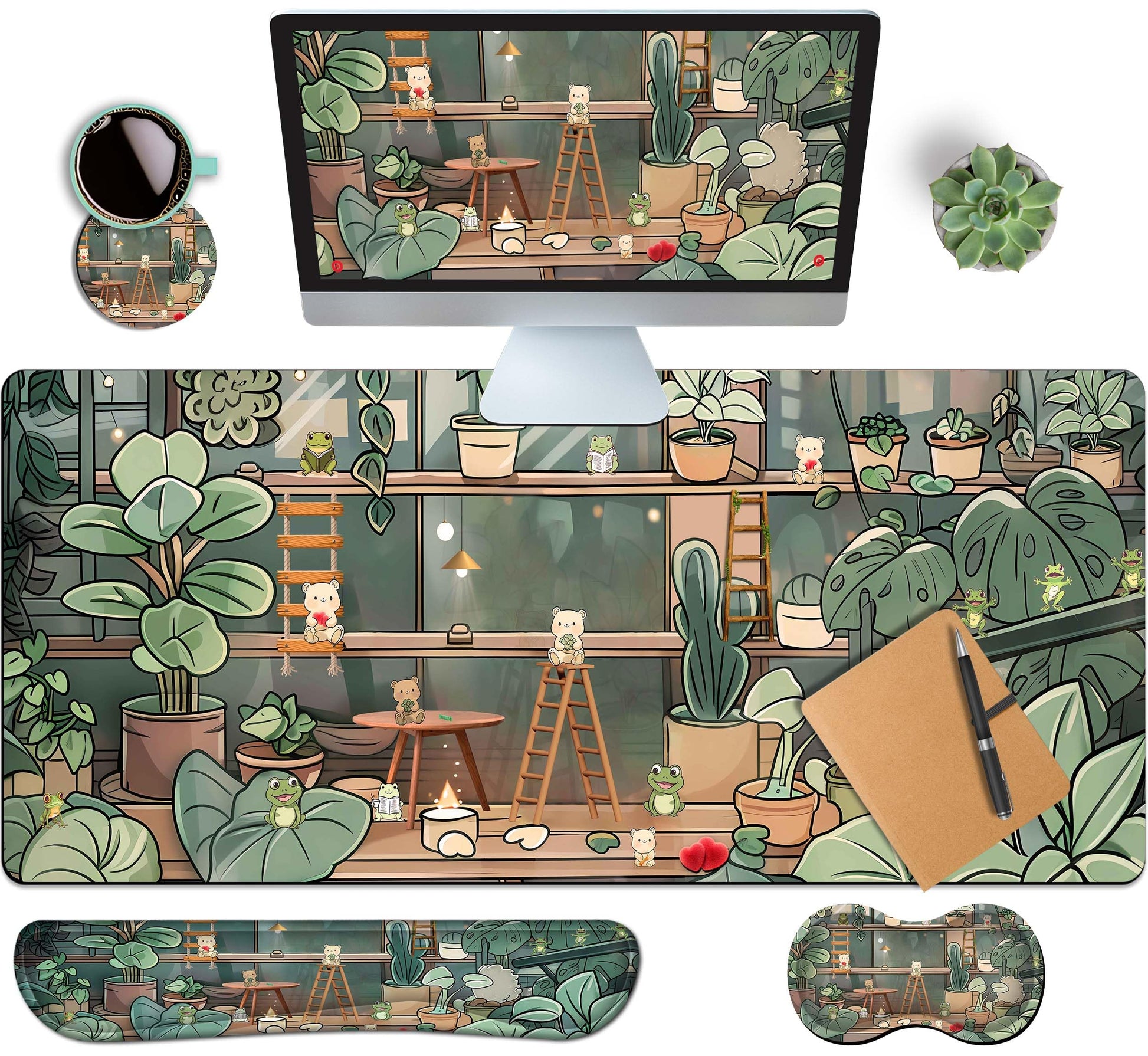 HaoSiTeck 4-Piece Extended Large Mouse Pad Set for Women Men with Cute Design Includes 35.4 x 15.7