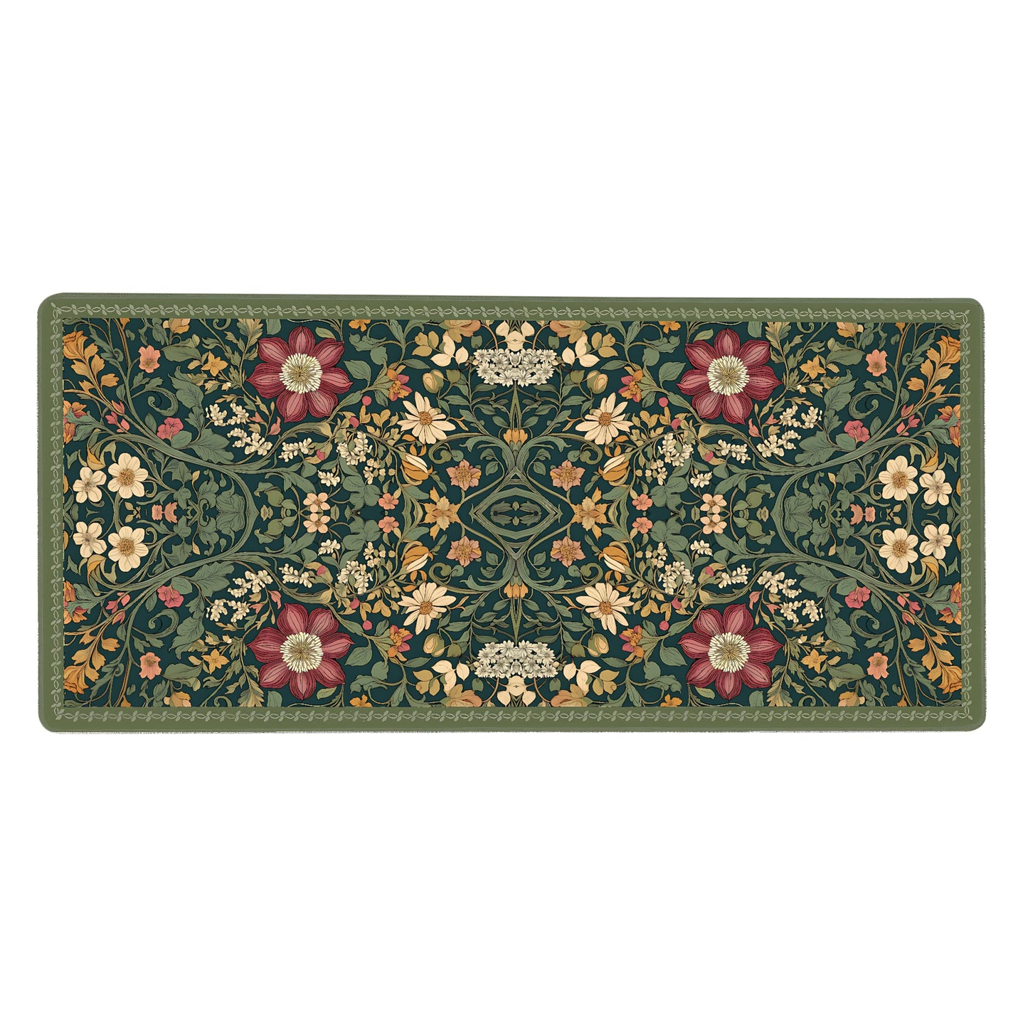 Cute Floral Aesthetic Dahlia Gaming Mouse Pad, Dark Green Rug Desk Mat with Anti-Slip Base &