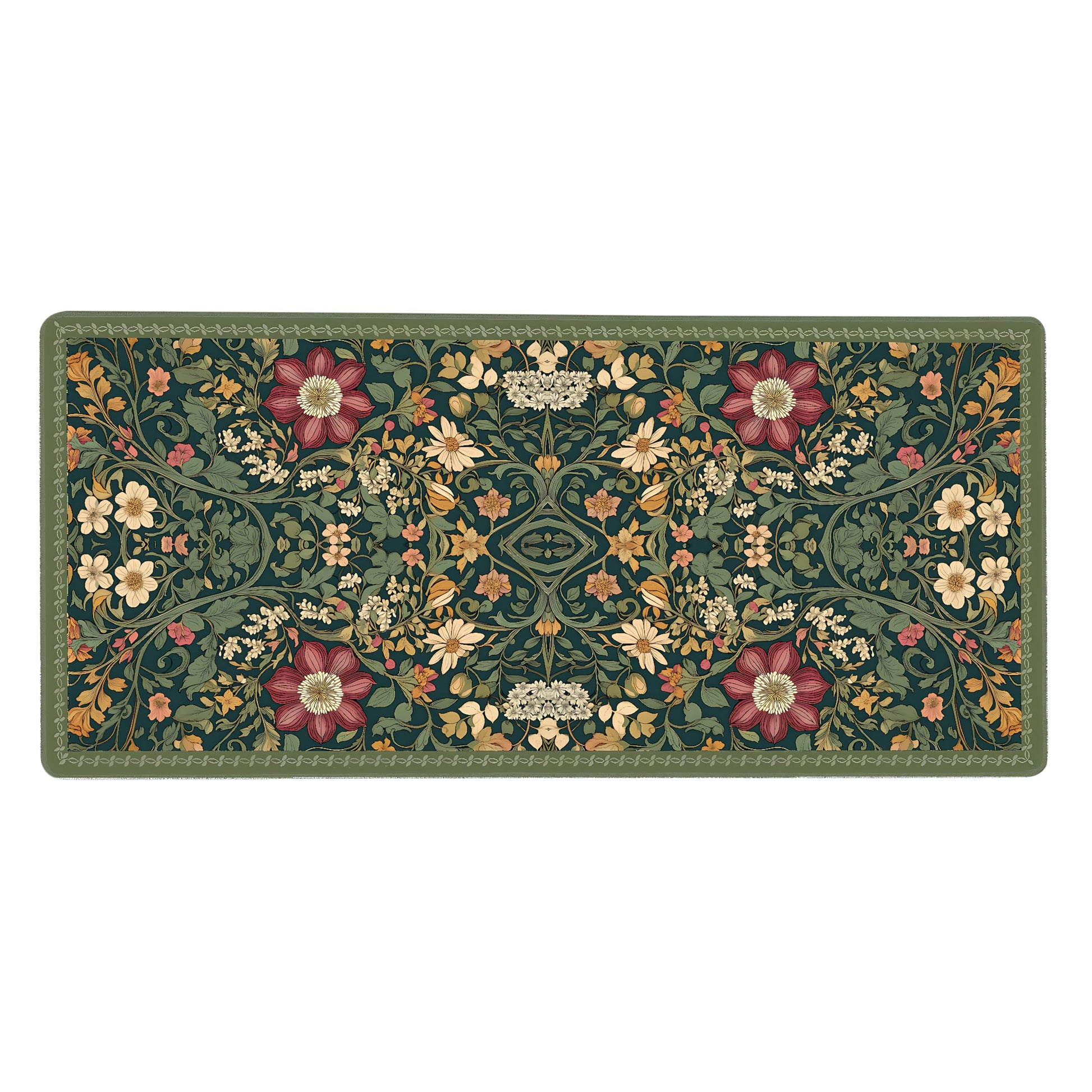 Cute Floral Aesthetic Dahlia Gaming Mouse Pad, Dark Green Rug Desk Mat with Anti-Slip Base &