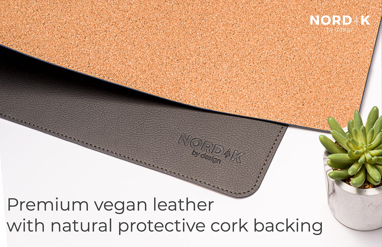Nordik Leather Desk Mat - Cork Gunmetal Gray - Leather Desk Pad 35x17 in