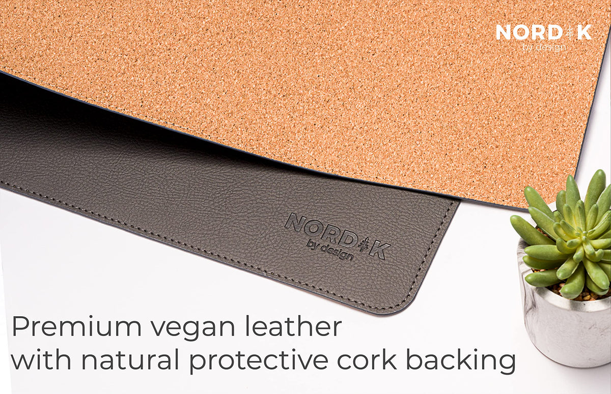 Nordik Leather Desk Mat - Cork Gunmetal Gray - Leather Desk Pad 35x17 in