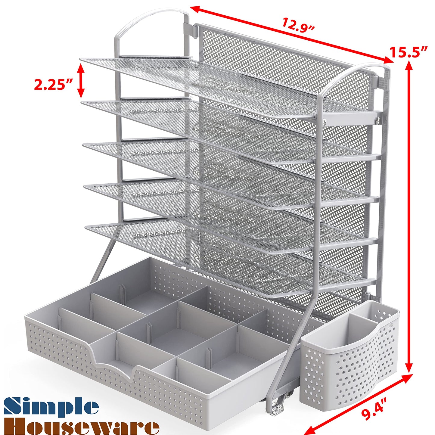 Simple Houseware 6-Tier Desk File Organizer w/Drawer & Pen Holder, Silver