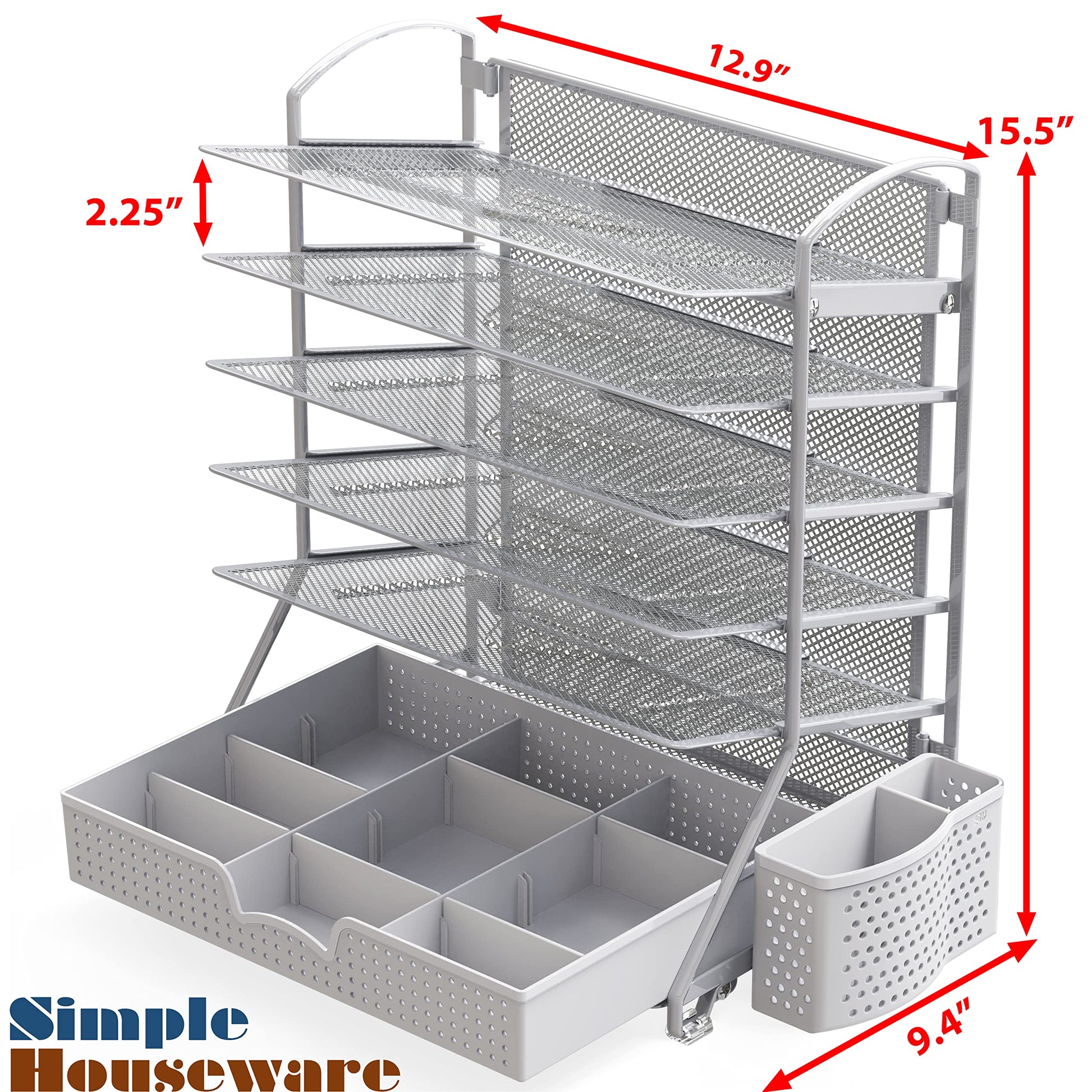 Simple Houseware 6-Tier Desk File Organizer w/Drawer & Pen Holder, Silver