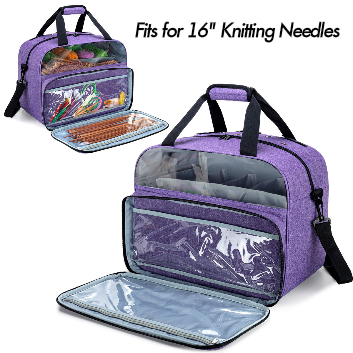 Teamoy Knitting Tote with Inner Dividers for WIP, Yarn Skeins and Knitting Accessories, Yarn