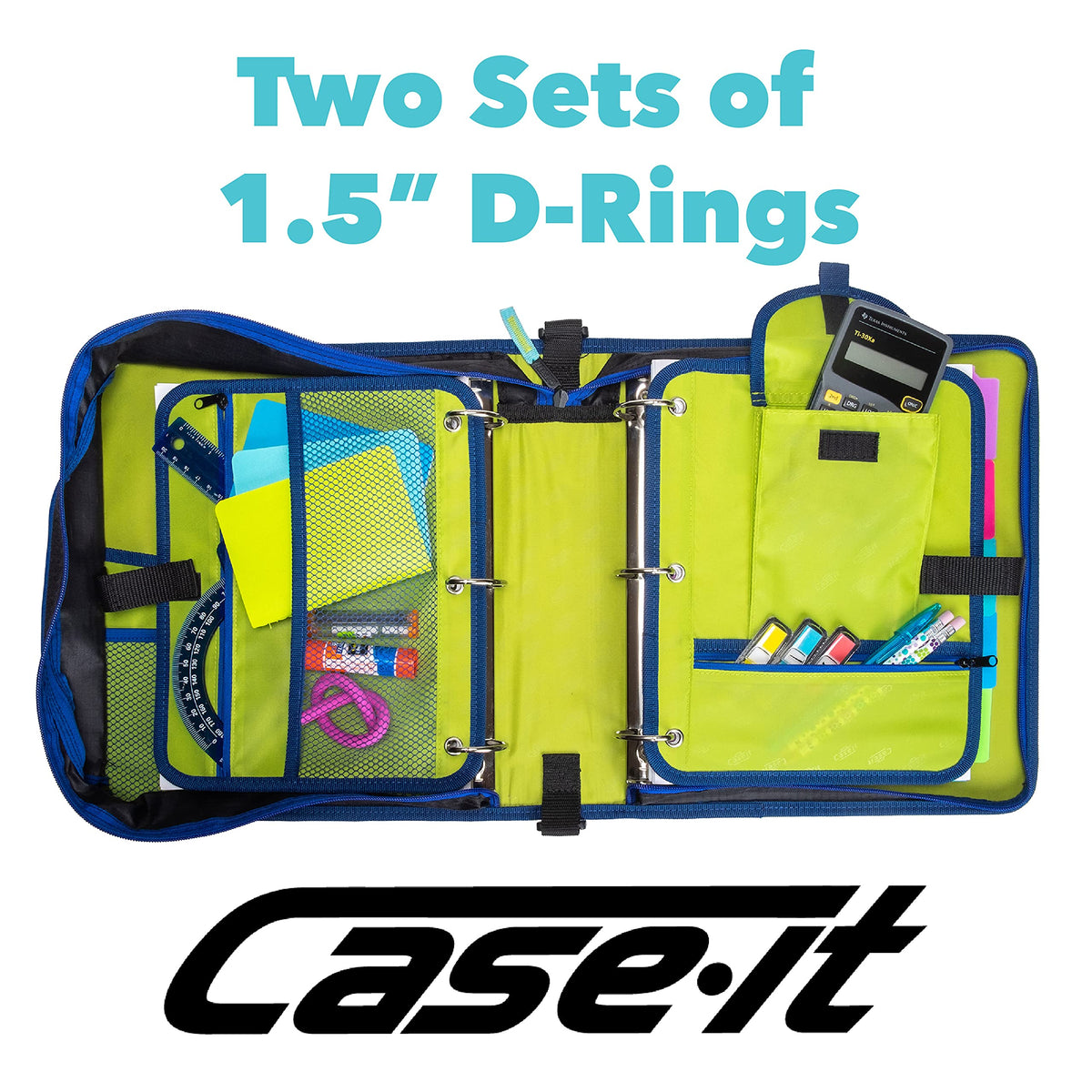 Case-it The Dual 2-in-1 Zipper Binder | Two 1.5-Inch D-Rings, 600 Sheet Capacity, Pencil Pouch &