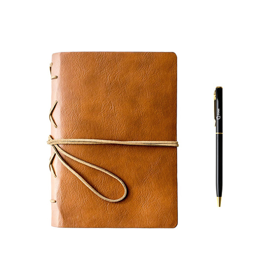 TROEX PU Leather Journal Writing Notebook with Ballpoint Pen, String Closure & Unlined Pages- Light
