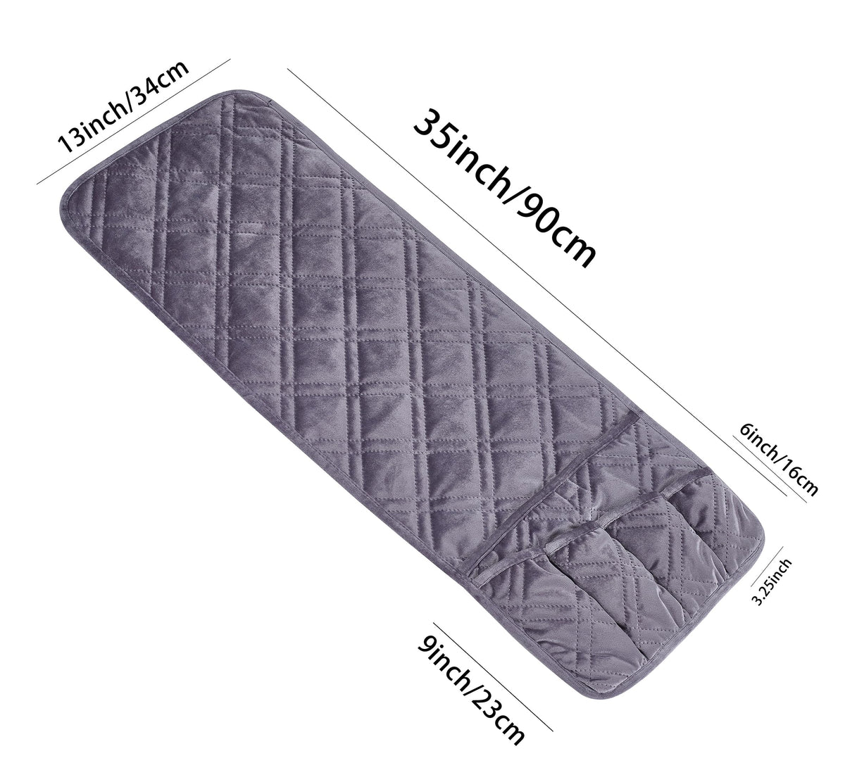 Brilliant Sunshine Grey Velvet Couch Armrest Cover, 35"×13"