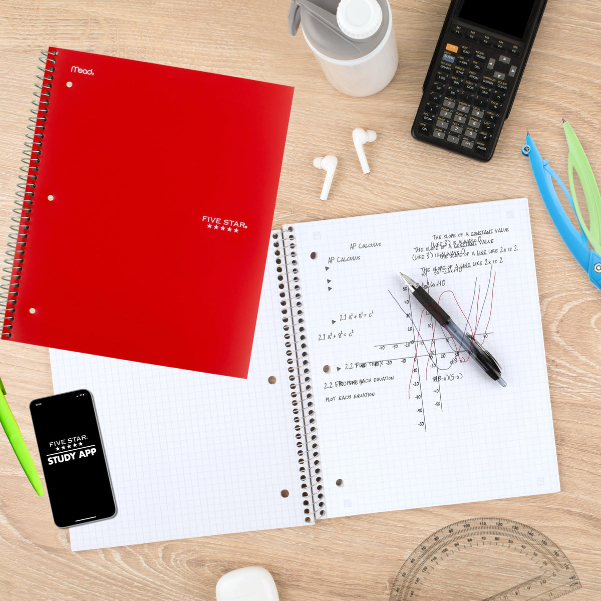 Five Star Spiral Notebook + Study App, 1 Subject, Graph Ruled Paper, 8.5" x 11", 100 Sheets