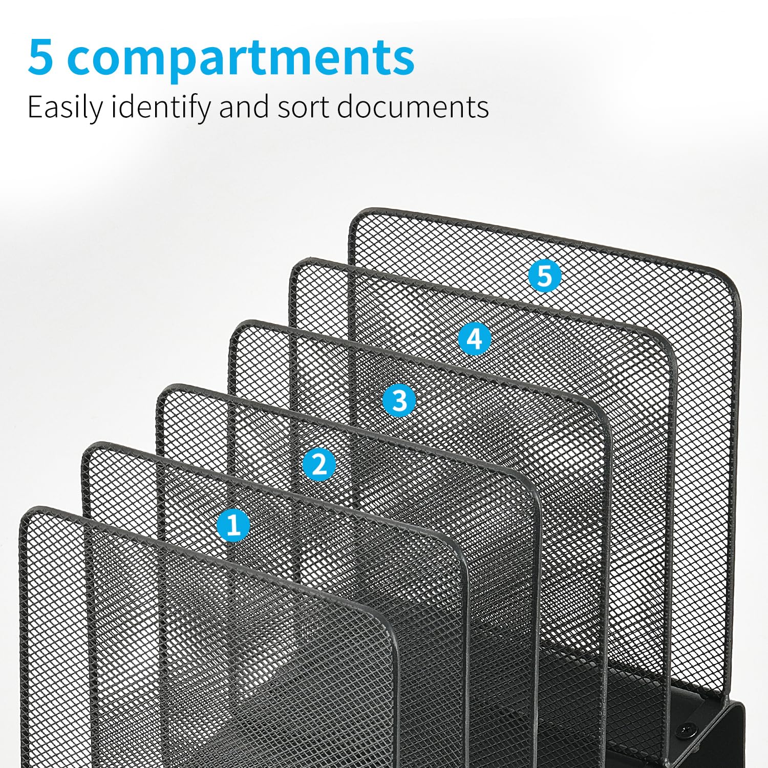 LEKETREE File Organizer for Desk, File Folder Organizer with 5-Section Vertical Rack, Suitable for